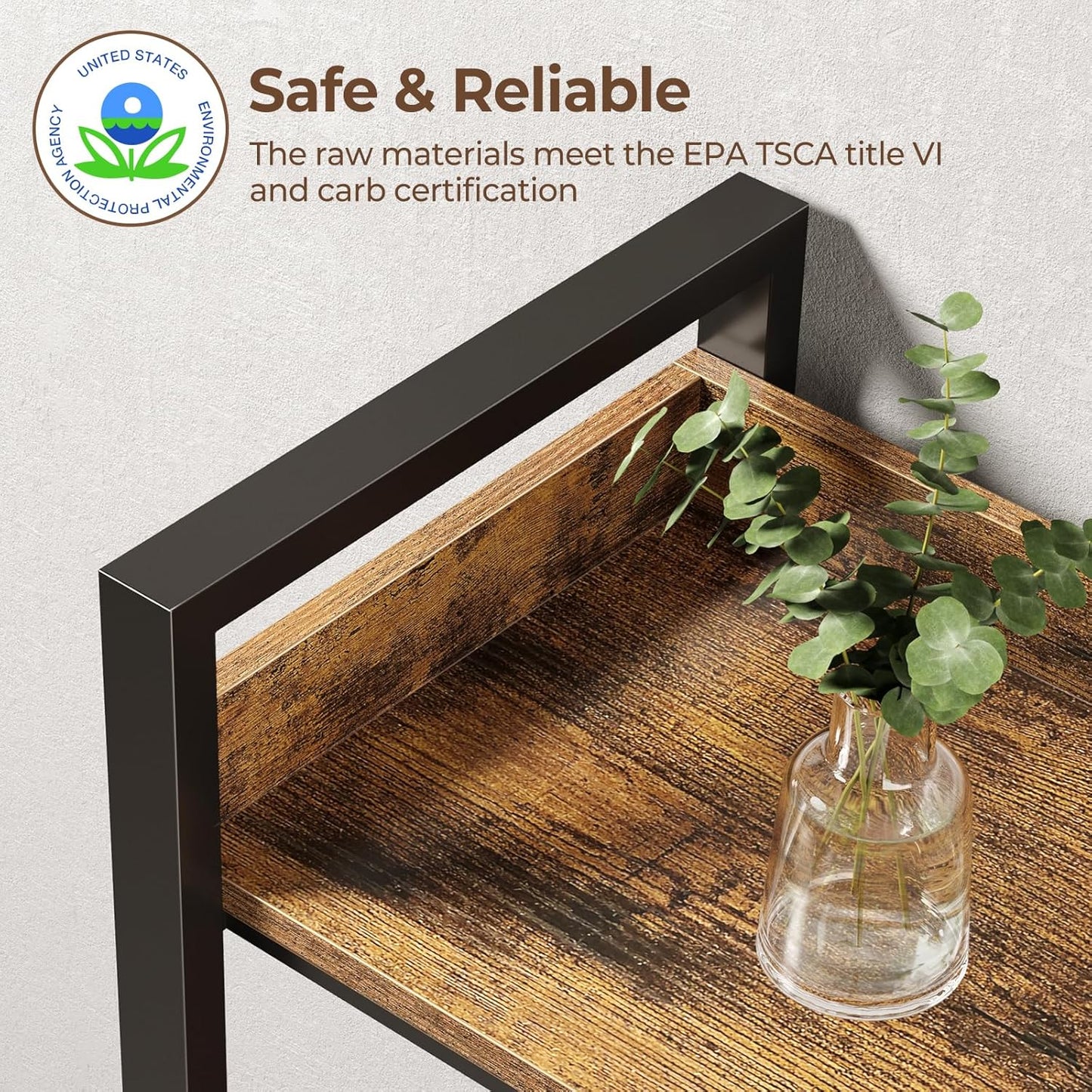 Rolanstar Bookshelf 5 Tiers, Triple Bookcase with Open Display Shelves, Industrial Wide Bookshelf with Metal Frame for Living Room, Office, Rustic Brown