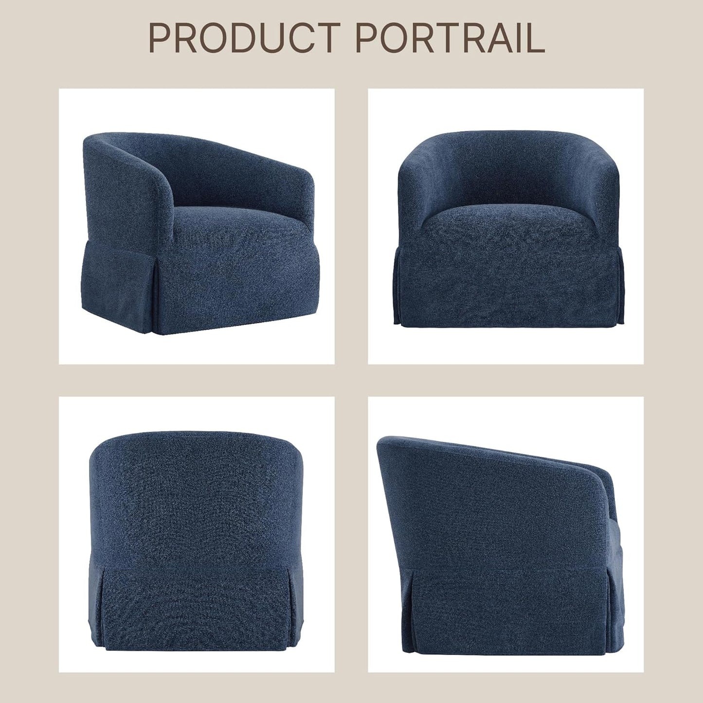 Swivel Accent Chair, 360 Degree Performance Fabric Armchair Modern Barrel Chairs Armchair for Living Room Bedroom Home and Office,Blue