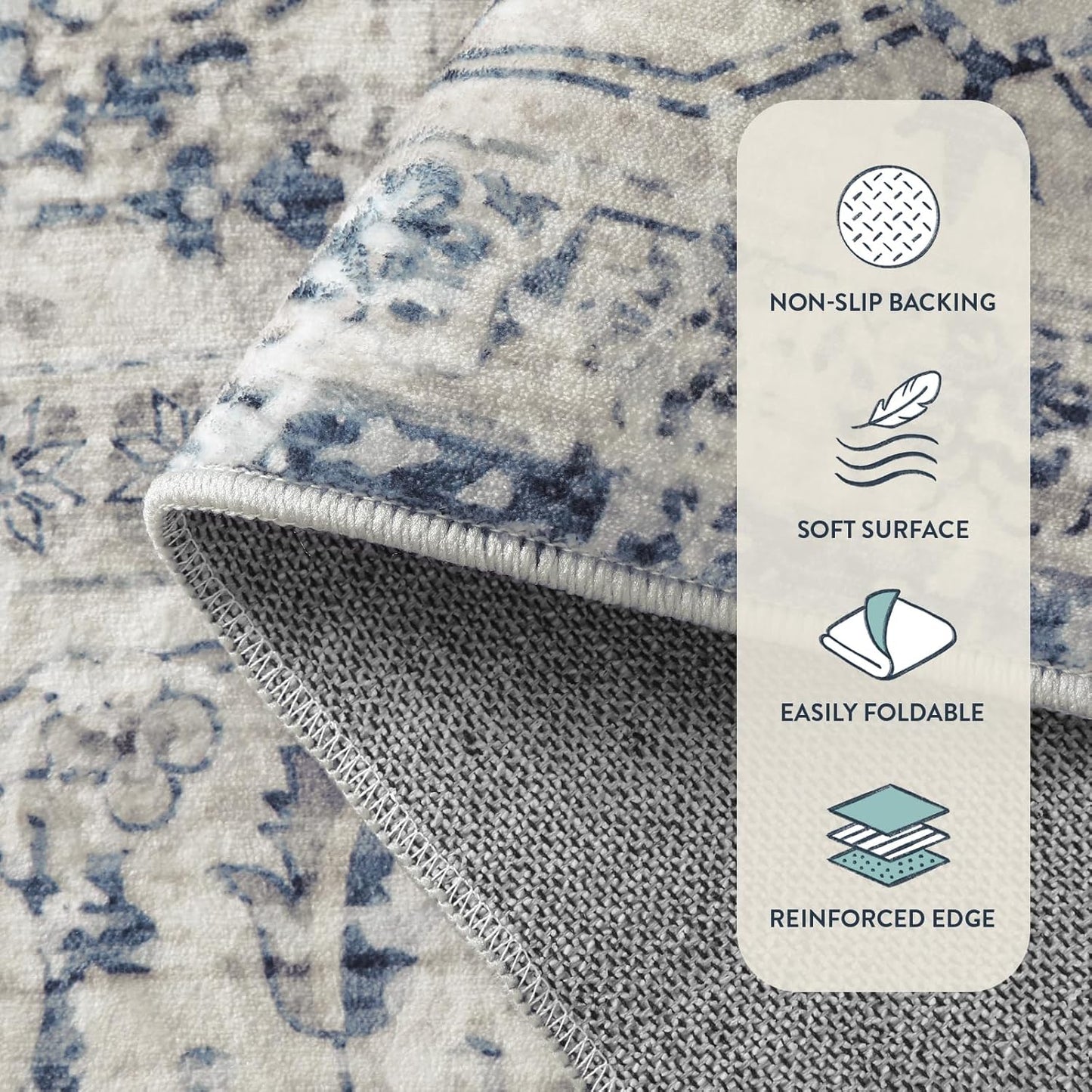 Lahome Oriental Hallway Runner Rug Non Slip, 2.5x8 Kitchen Washable Runner Soft Hallway Rug, Traditional Ultra-Thin Carpet for Bathroom Entryway Laundry Room, Blue