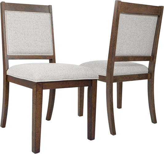 HomePop Open Back Upholstered Wood Frame Dining Chairs -Neutral Textured Solid (Set of 2)