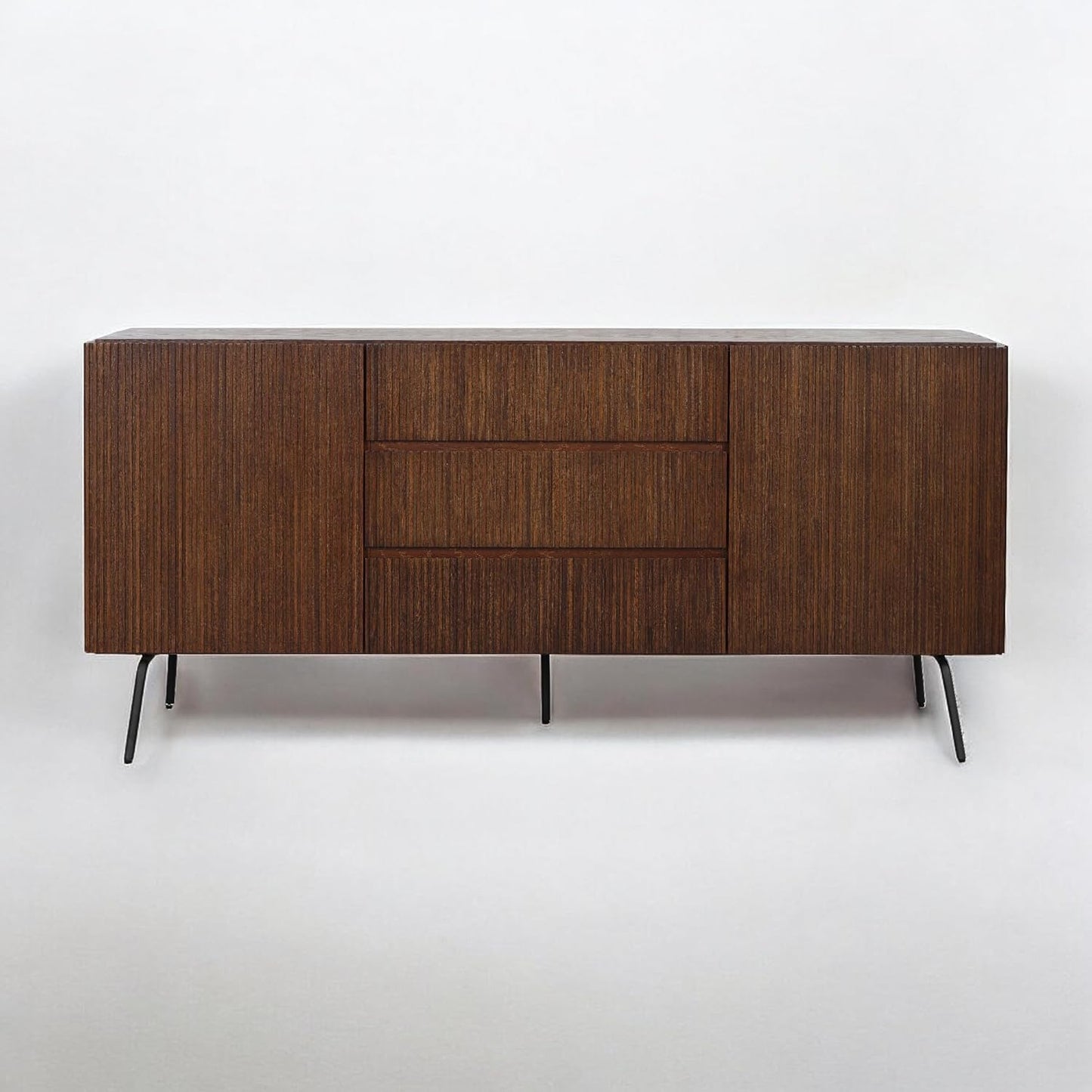 NTC Veil Sideboard with 2 Doors and 3 Drawers, Buffet Cabinet with Vertical Groove Design and Metal Legs, Storage Cabinet for Living Room, and Entryway, Effortless Assembly - Dark Walnut