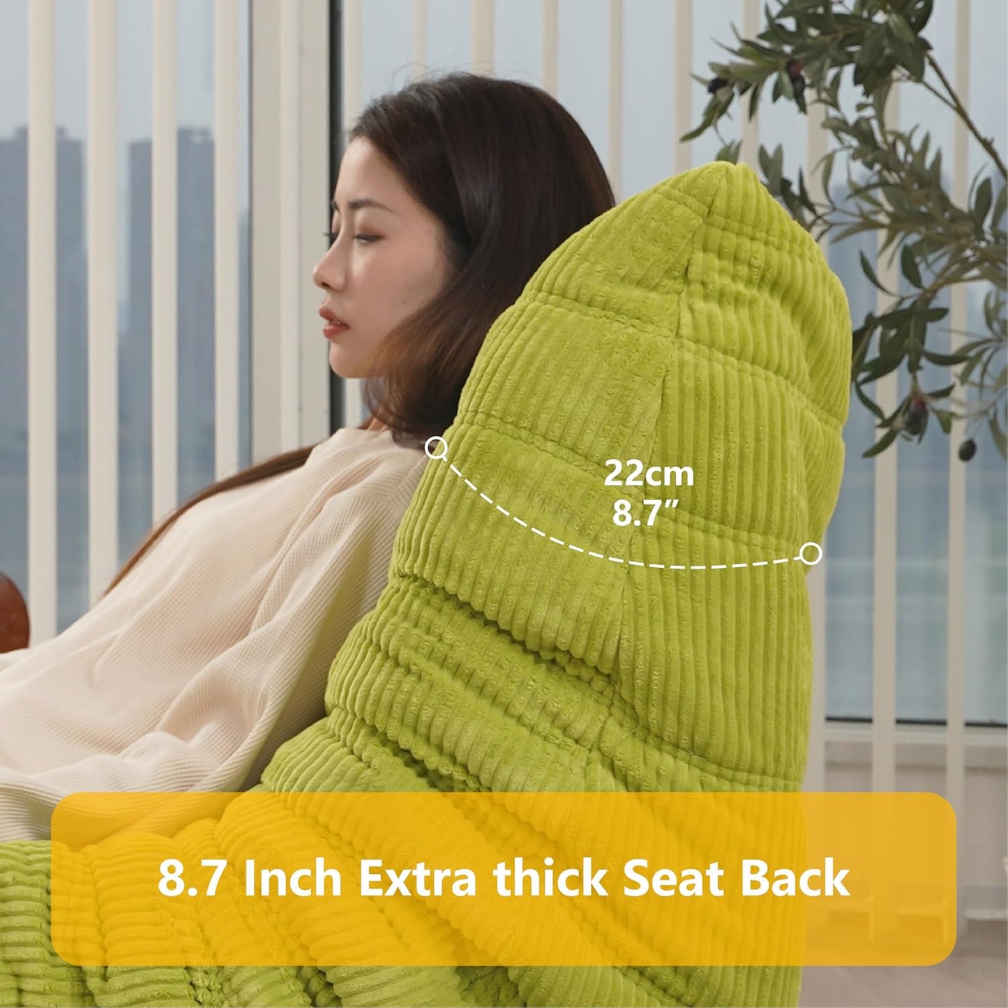 N&V Fireside Chair, Mid Century Armless Floor Sofa, Soft Premium Corduroy Floor Lounge Chair, Foam Sofa Accent Chair for Living Room Bedroom and Office, Lime