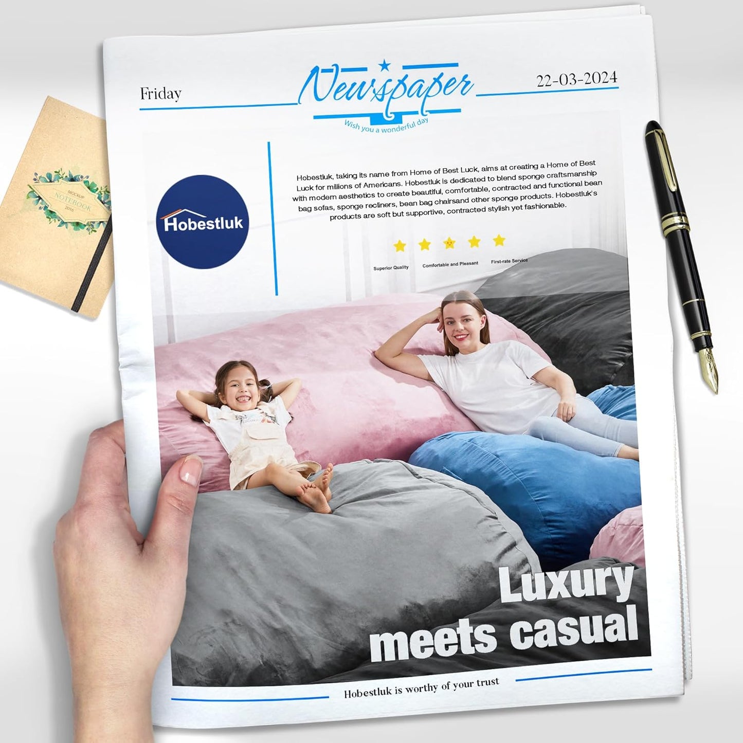 Hobestluk 4FT Bean Bag Chair Large Beanbag with Removable Cover Adult Bean Bag Chair with Portable Handle Desgin for Living Room Bedroom (Grey, 4FT)