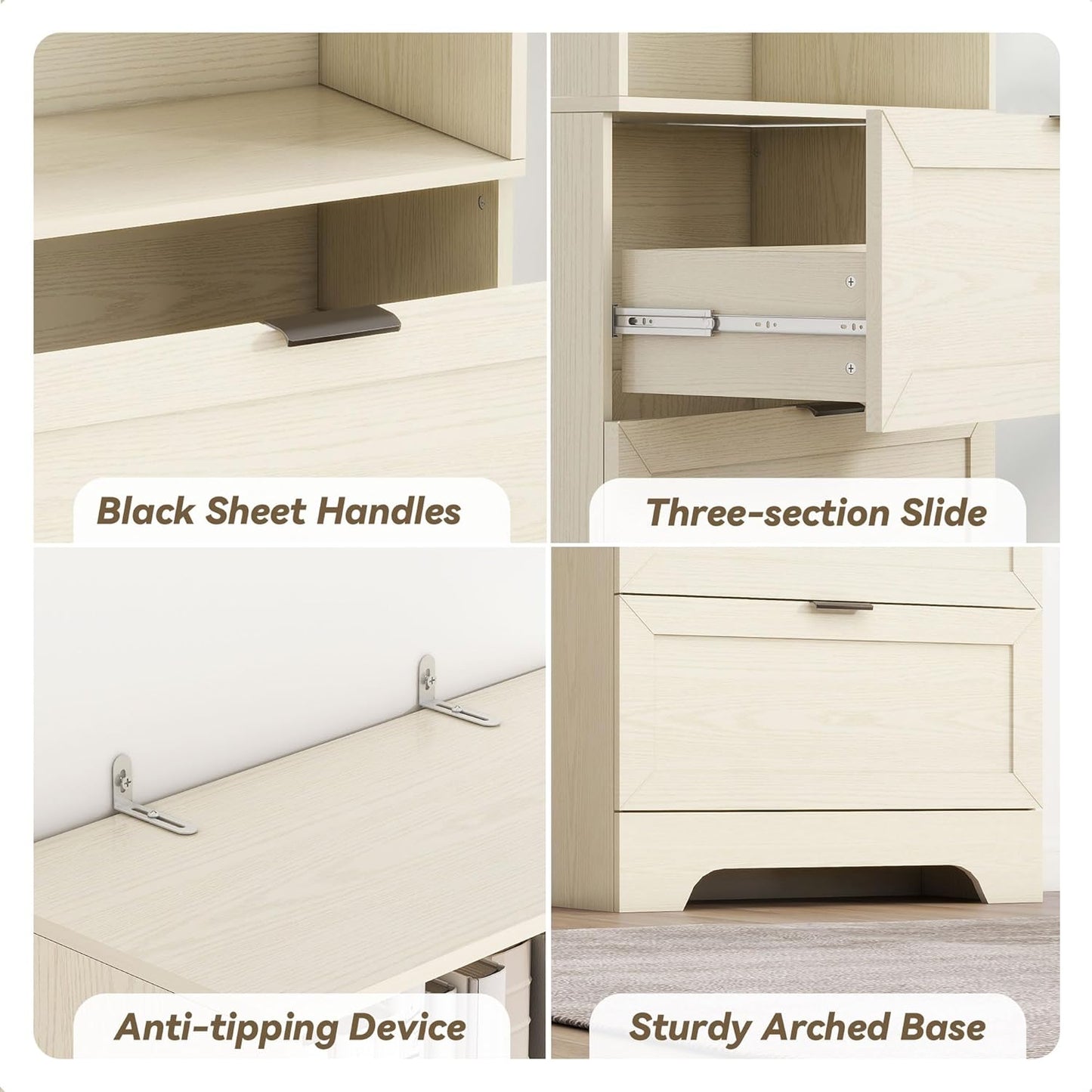 6 Tier Book Shelf with Drawers,White Farmhouse Display Bookshelf with Organizers and Storage,Free Standing Tall Bookshelf with Cabinet for Bedroom,Living Room, Office