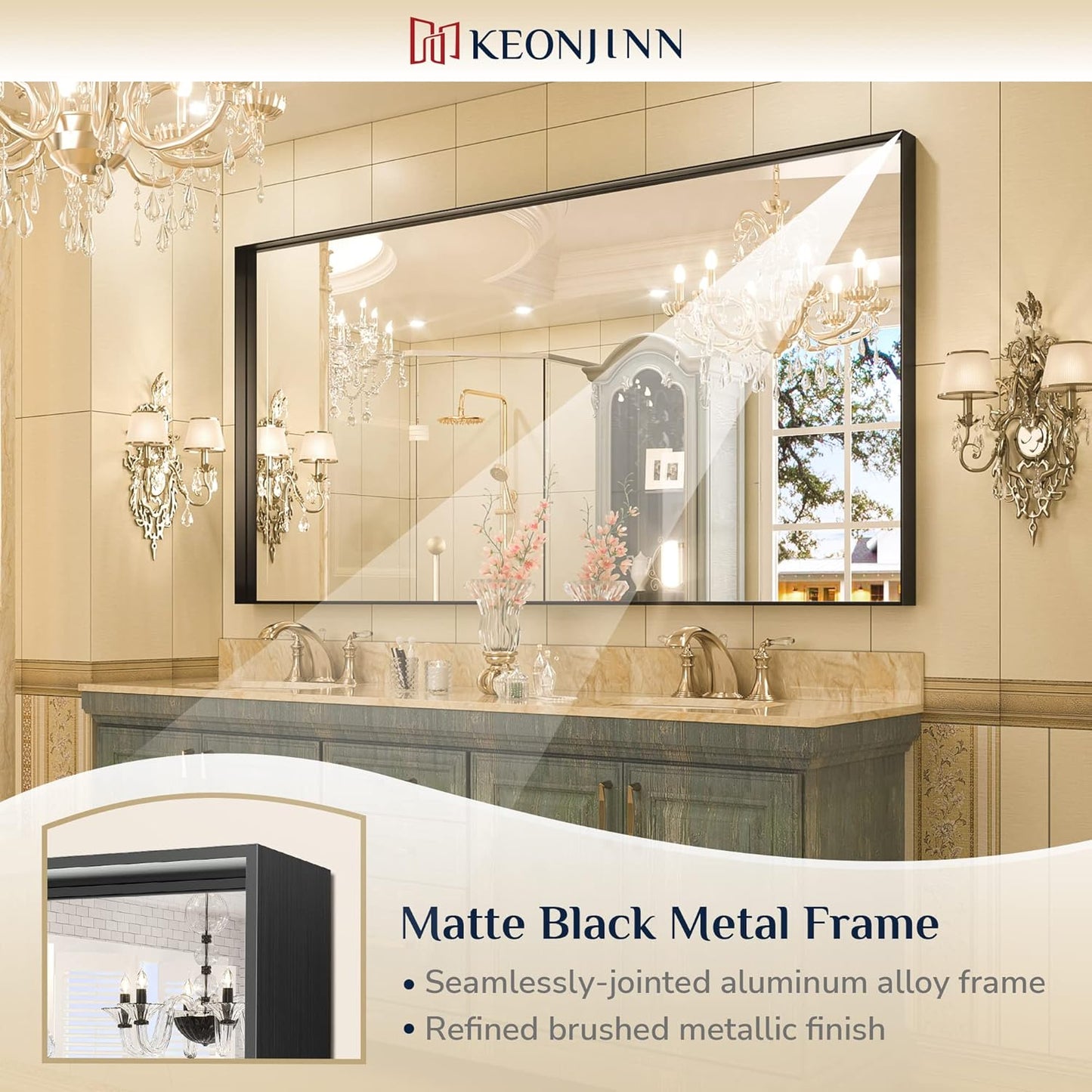 Keonjinn Black Mirror - 72 x 36 Inch, Matte Black Bathroom Mirror with Metal Frame, Suitable for Farmhouse and Modern Decor (Horizontal/Vertical)