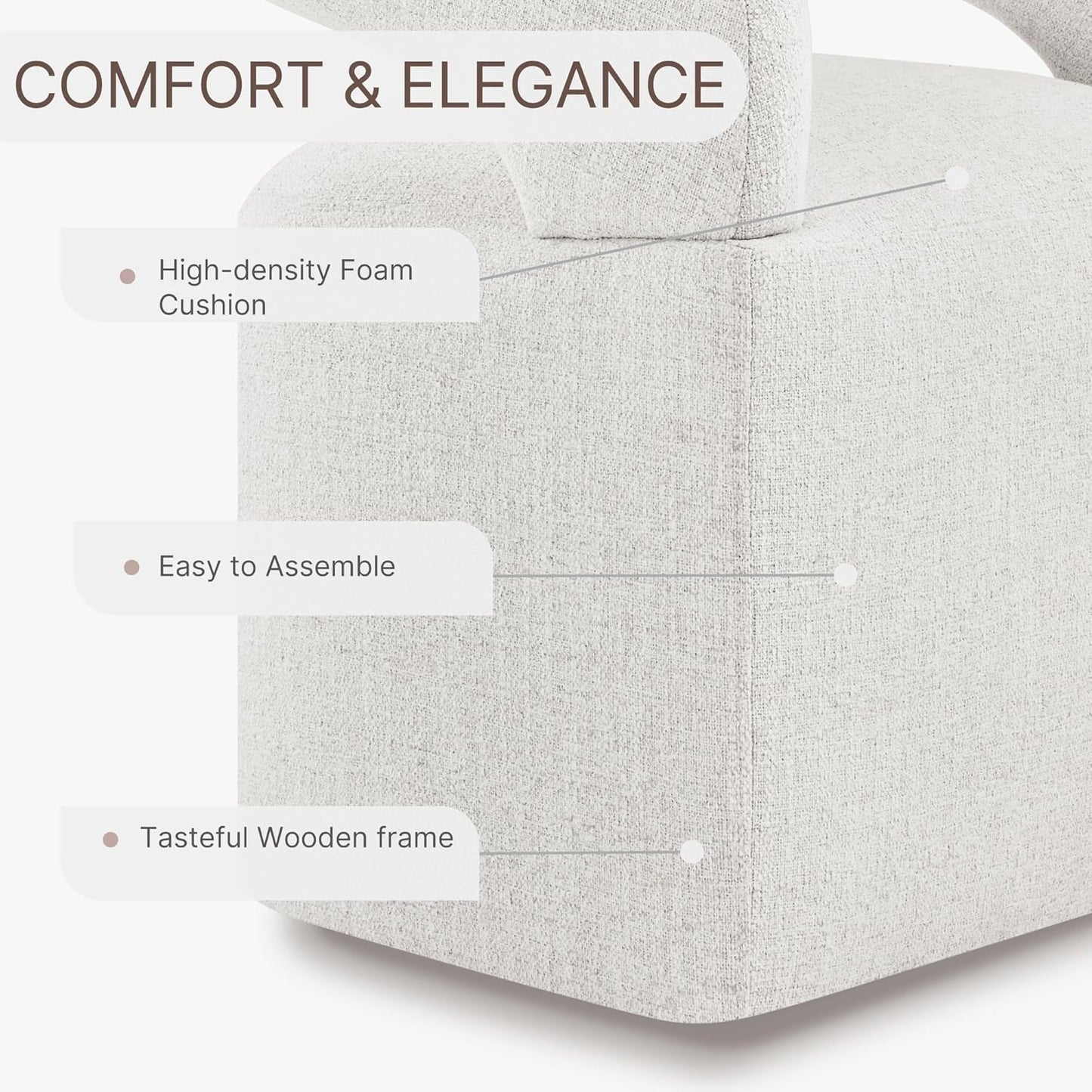 Upholstered Dining Chairs with Casters Modern Barrel Side Armchair with Rollers for Diningroom Bedroom Livingroom Reading Room, Beige, 1PCS