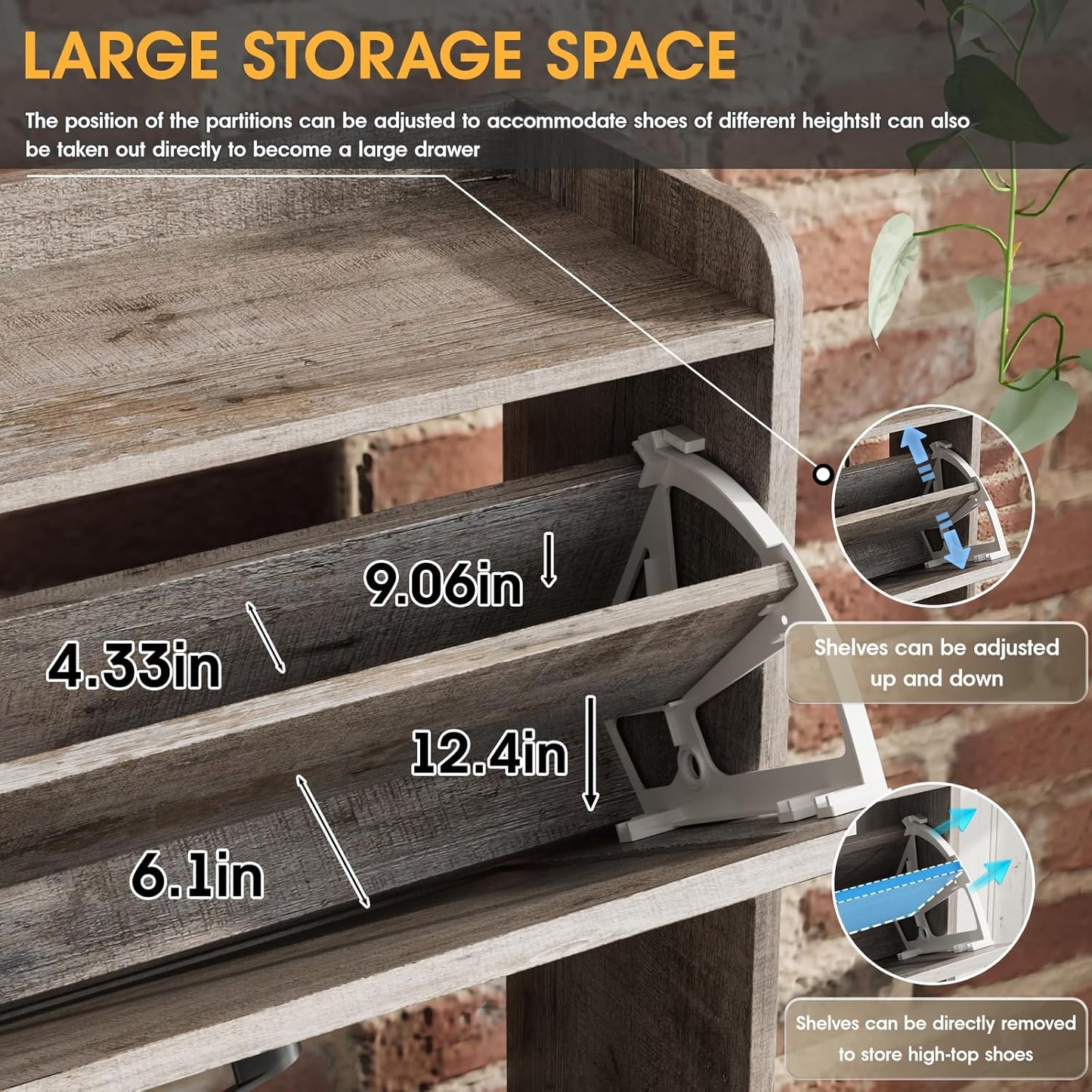 Maupvit Shoe Storage Cabinet with 2 Flip Drawers, Freestanding Organizer with Metal Legs for Entryway, Narrow Shoe Rack Cabinet, Light Rustic Oak