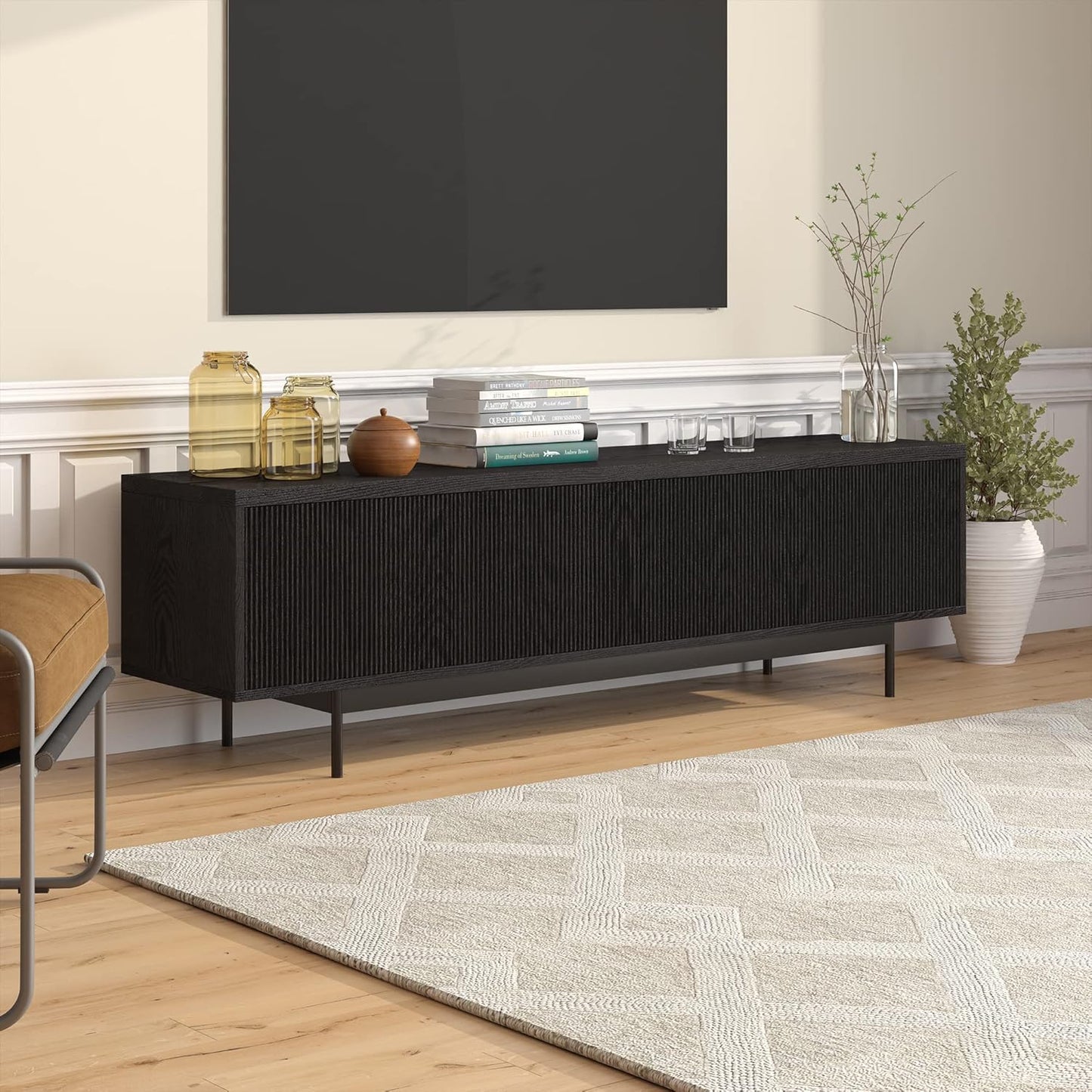 Henn&Hart Whitman, 70'' Rectangular TV Stand, Black Grain