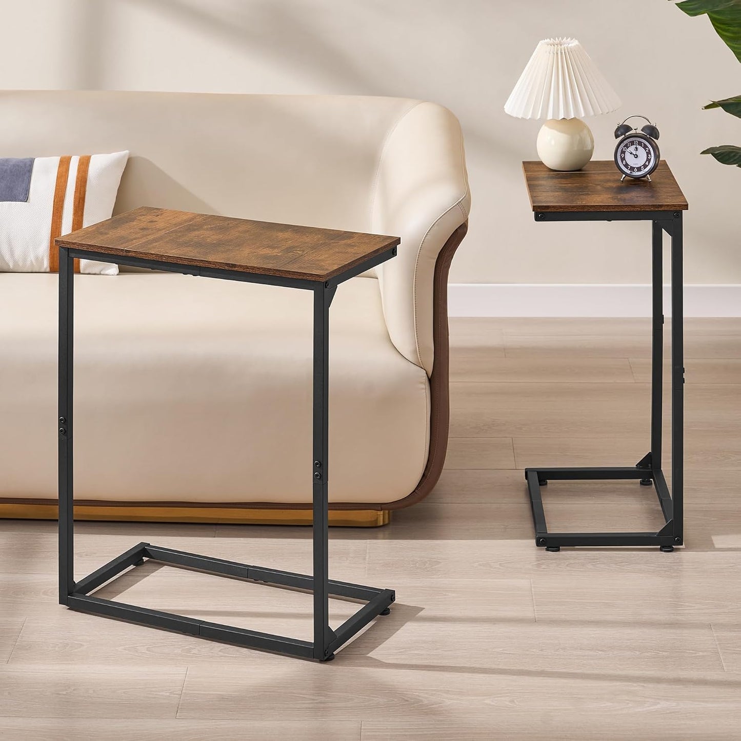 C Shape End Table, Large Surface Couch Table, C Table Sofa Side End Table, Side Table for Couch Slide Under, for Living Room, Bedroom, Home Office, Rustic Design, 21.7" D x 11.8"W x 26.4"H