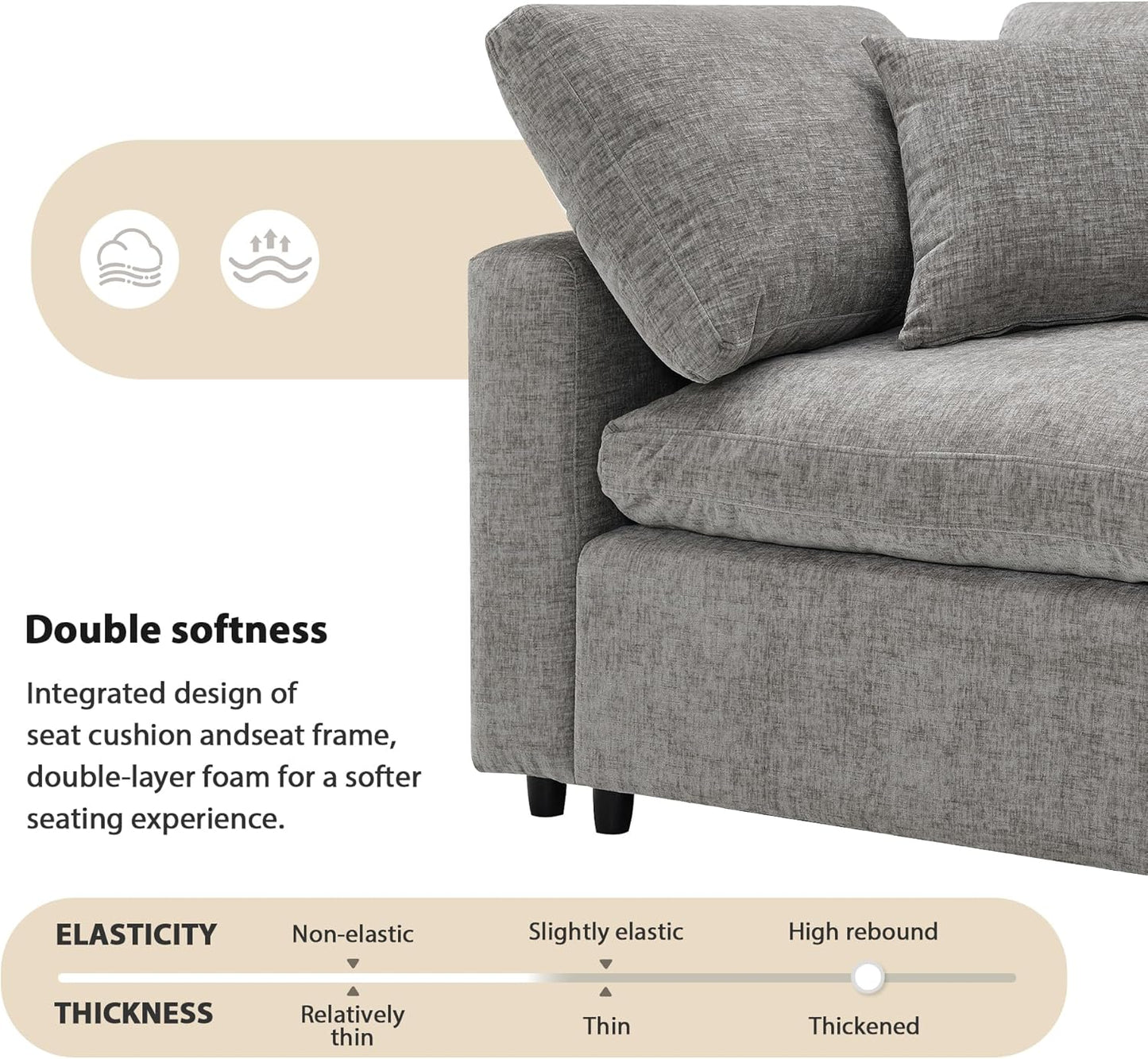 130" Chenille Modular Sofa,Modern 6 Seat Free Combination Cloud Couch Bed Set,Convertible U Shaped Sleeper Couched,with Ottoman,for Living Room, Apartment,Sleeping Room,Gray