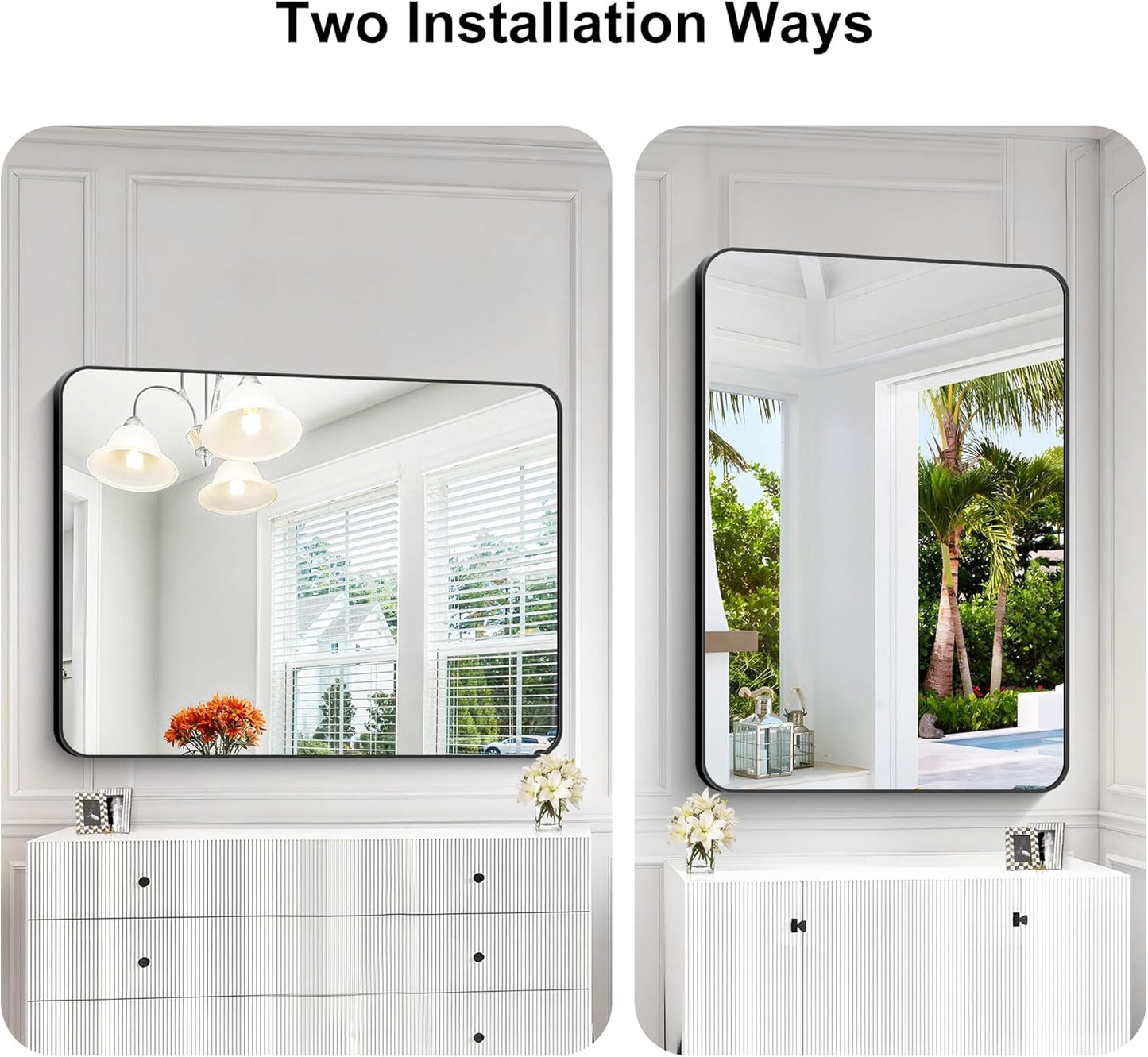 KOCUUY 36"x48" Large Rectangle Vanity Mirror, Black Metal Frame Mirror with Rounded Corner, Modern Design of Upgraded Shatterproof Glass for Bathroom, Bedroom, Living Room, Entryway