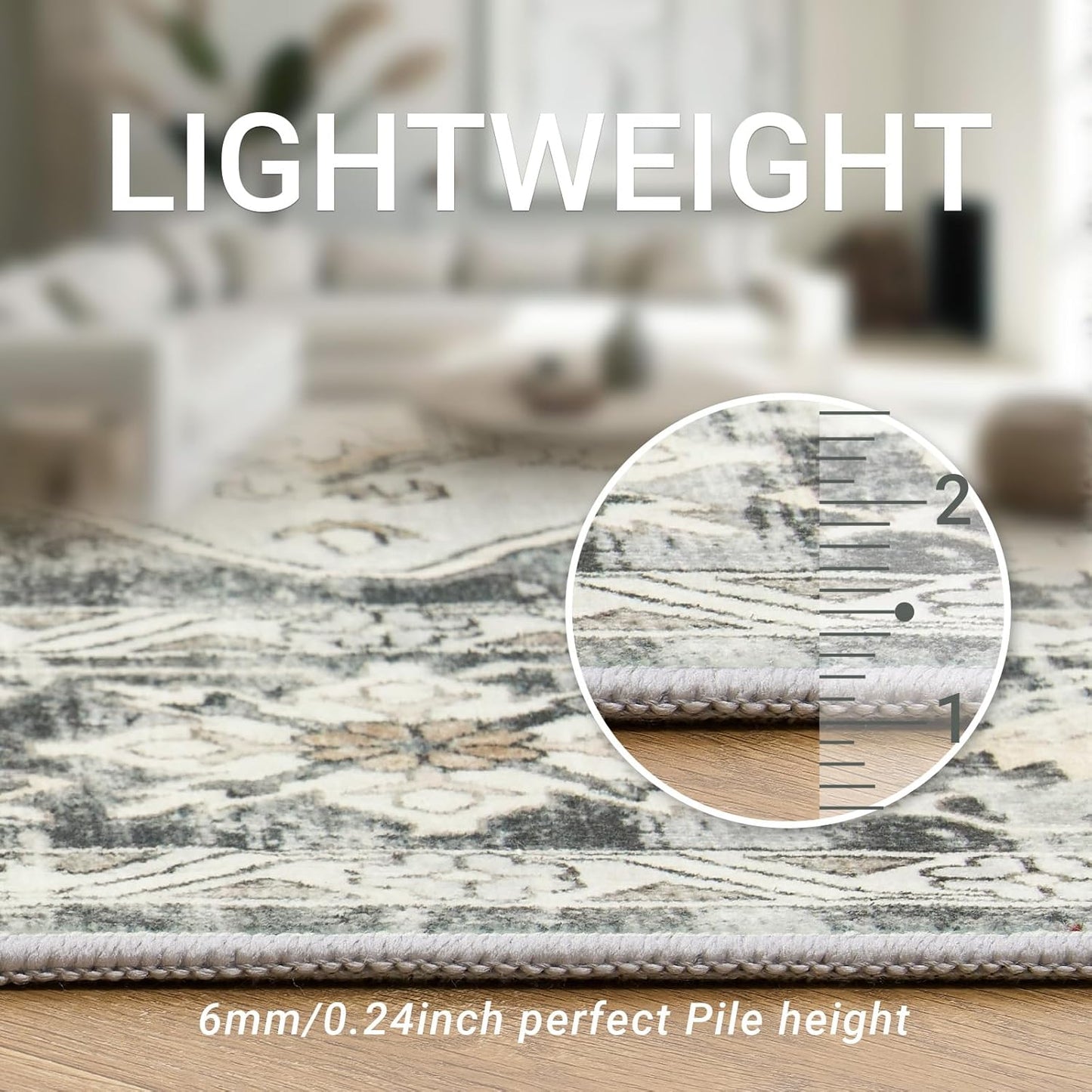 zesthome Area Rugs 6x9, Large Rugs for Living Room, Stain Resistant Washable Rug, Rugs for Bedroom with Non Slip Backing, Ultra-Thin Vintage 6x9 Area Rug