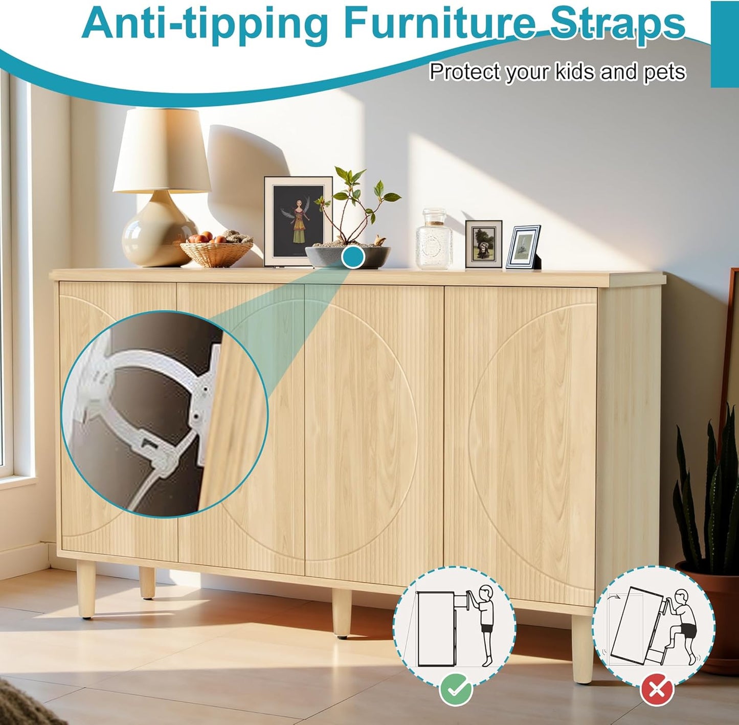 59.4" Sideboard Buffet Cabinet with Storage, Kitchen Buffet Storage Cabinet with Doors & Shelves, Modern Sideboard for Living Room, Kitchen, Hallway, Light Walnut