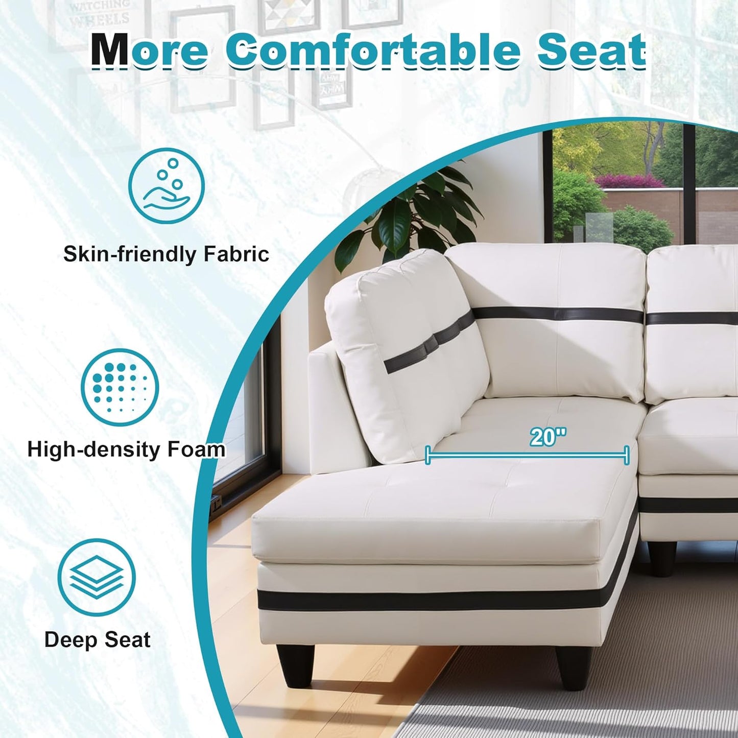 103.5" Oversized Sectional Couch, L Shaped Couch with Storage Ottoman, Modern Modular Sofa with Deep Seat, Sectional Couches for Living Room and Office, White and Black (PU Leather)