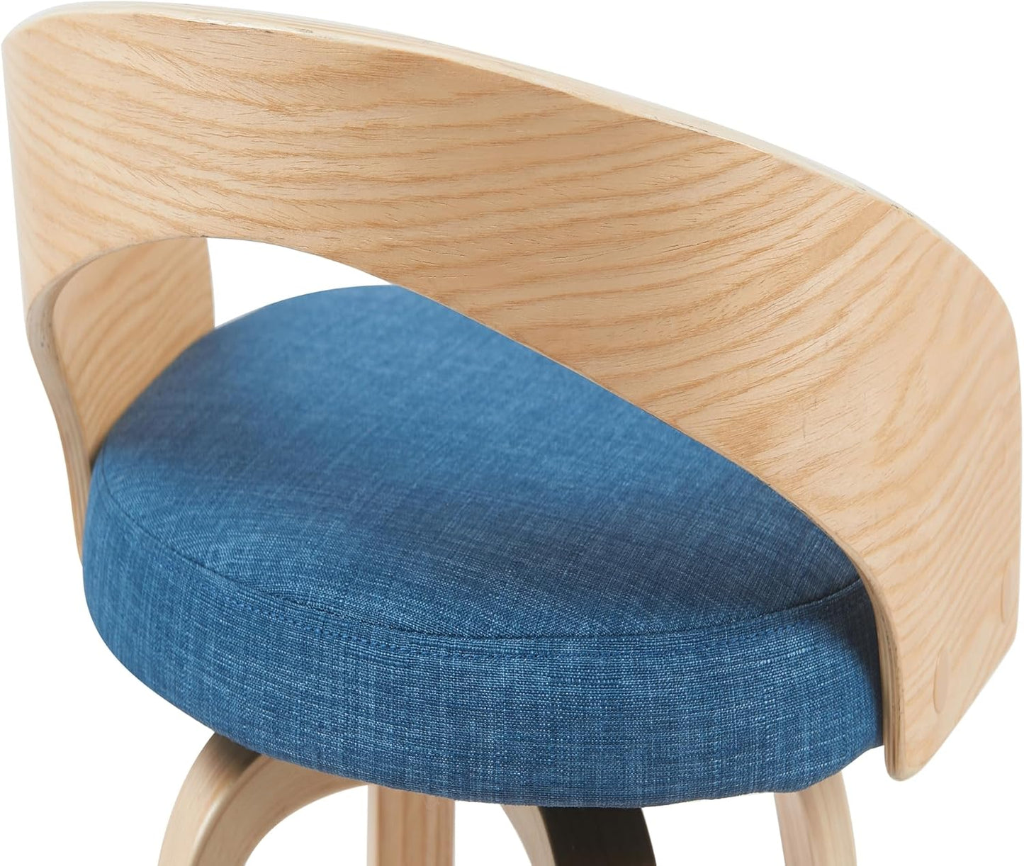 Armen Living Sonia Modern Swivel Bar Height Stool with Blue Upholstered Seat and Patterned Oak Wood Finish