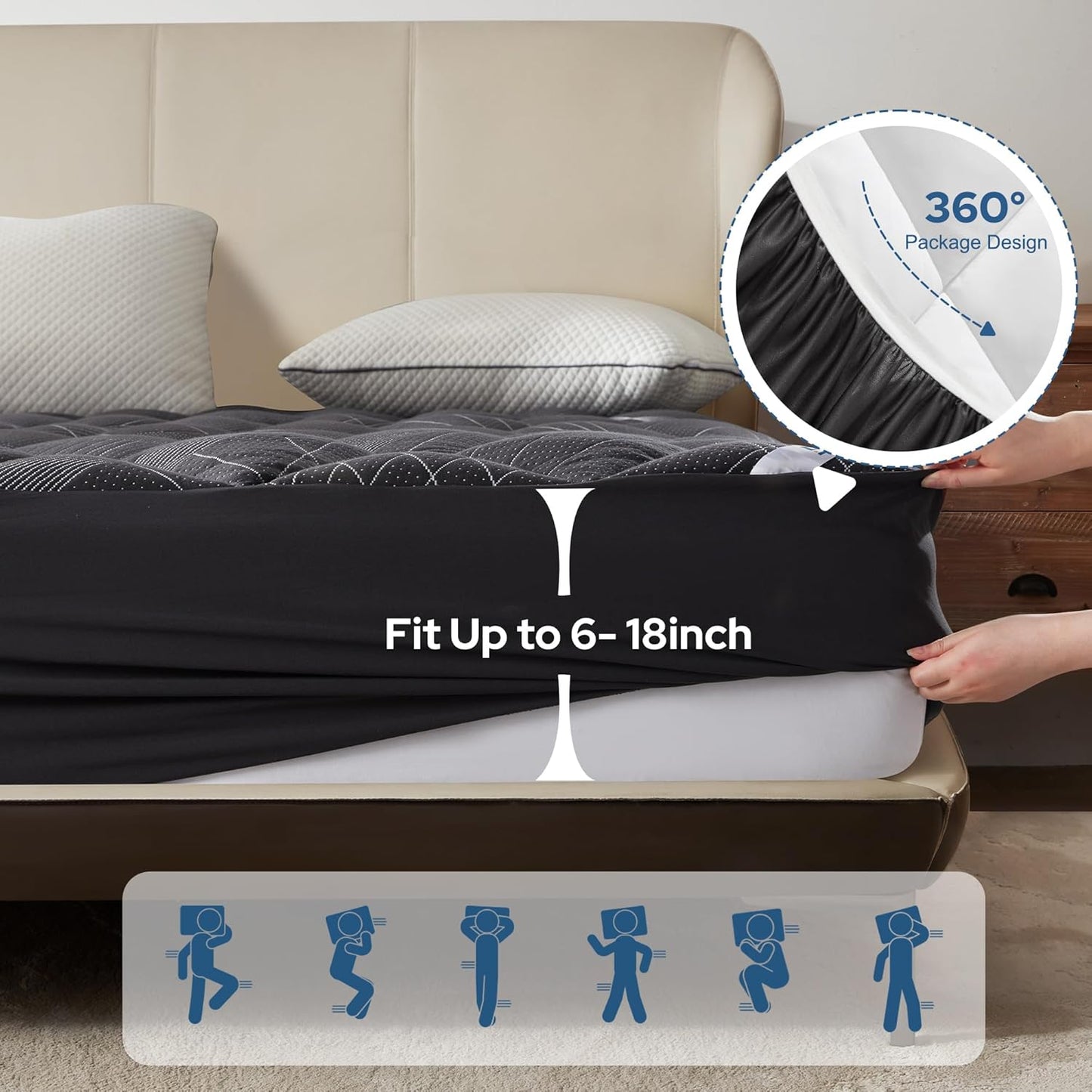 BEDLORE King Mattress Topper, Viscose Made from Bamboo Soft Pillow Top Mattress Pad, Thick Mattress Cover for Back Pain Relief with 6-18 inches Deep Pocket