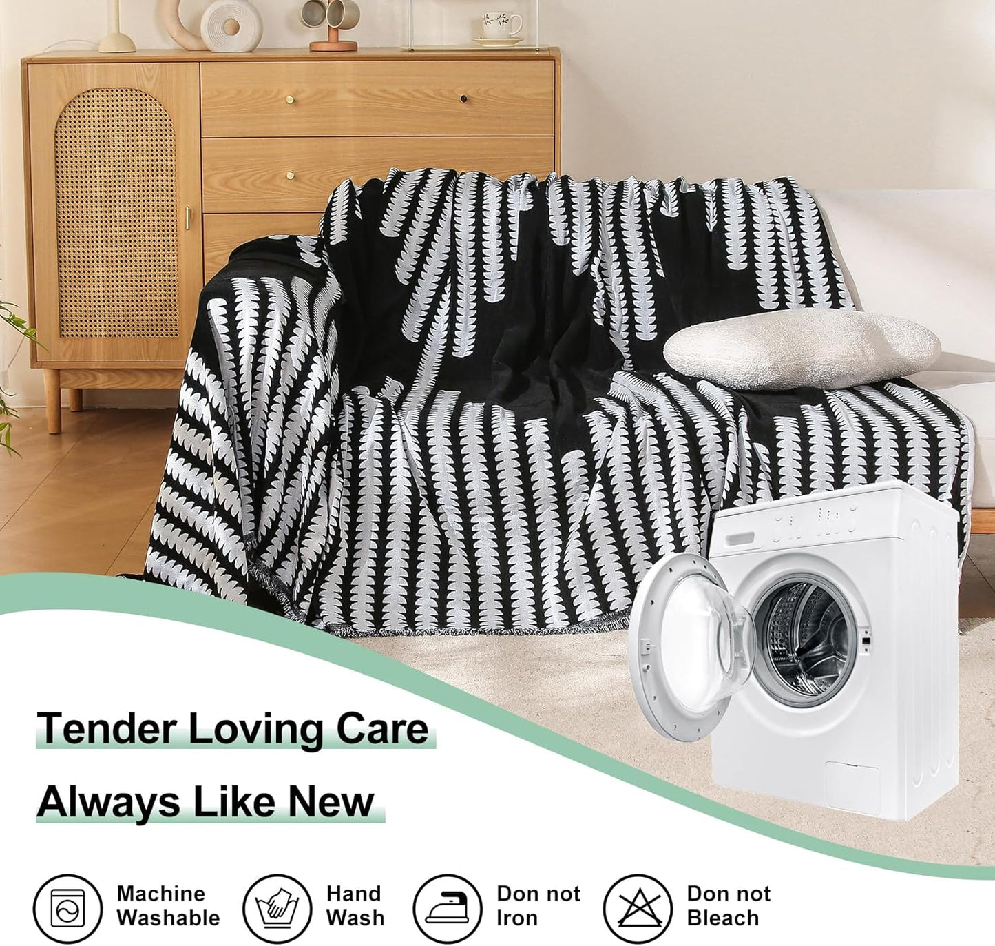 Boho Couch Cover, Sofa Cover, Sofa Covers for 2 Cushion Couch, Washable Sectional Couch Covers for Dogs Pet Furniture Protector Couch Cover Blanket for Living Room (2# Black, 71" x 118")