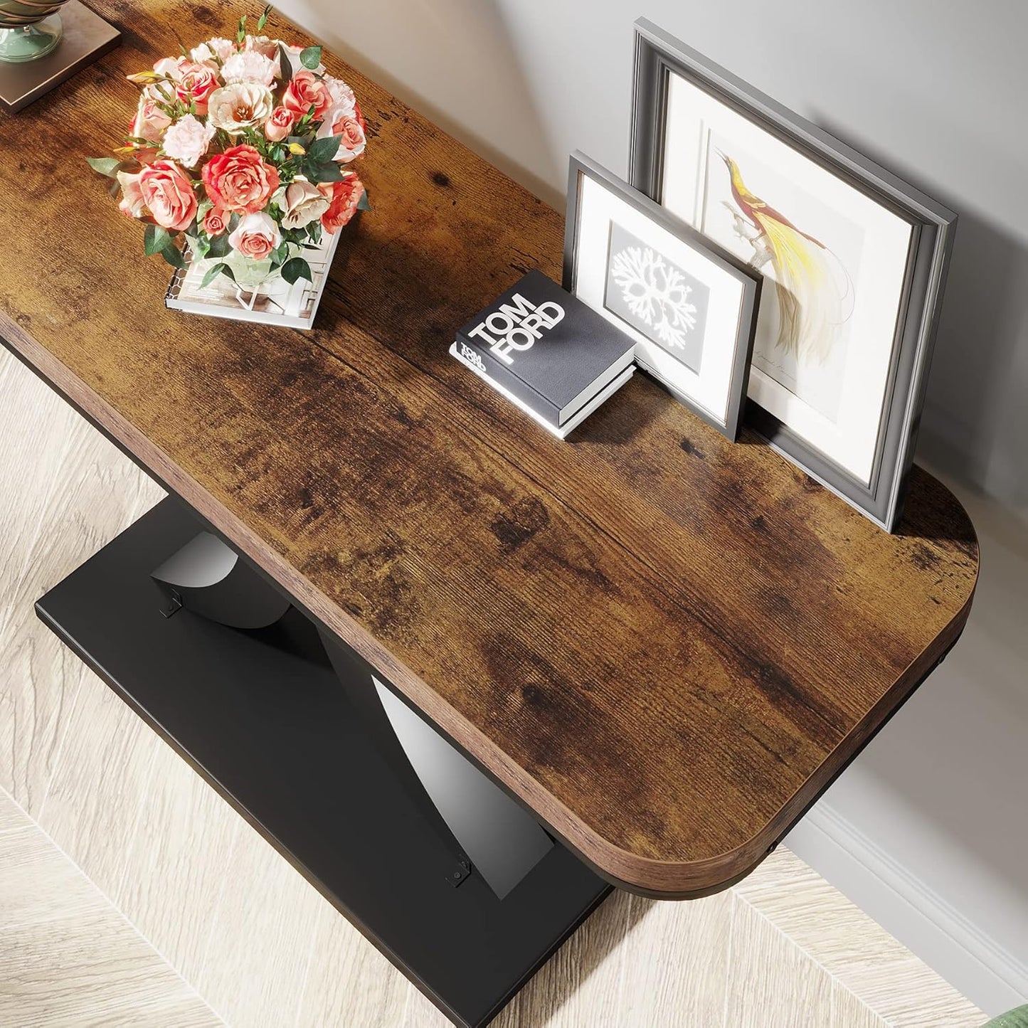 LITTLE TREE Industrial Entryway Console Table, Compact Foyer Hallway Accent Table for Small Space