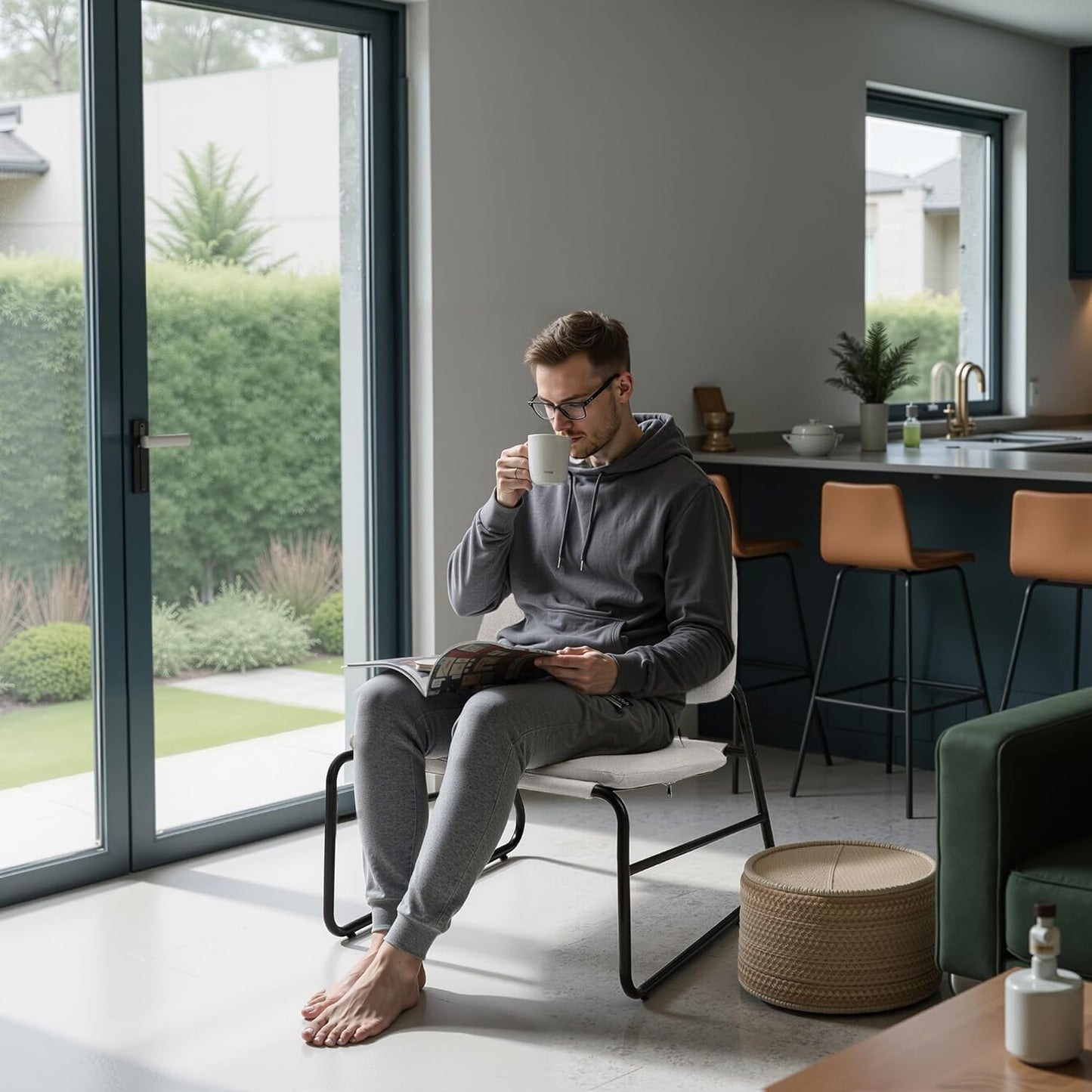 DAICO Modern Accent Chair Comfy Living Room Chair Armless Sling Accent Chairs Upholstered Side Sitting Chairs with Metal Frame for Office Reception Reading Bedroom Waiting Room, Beige