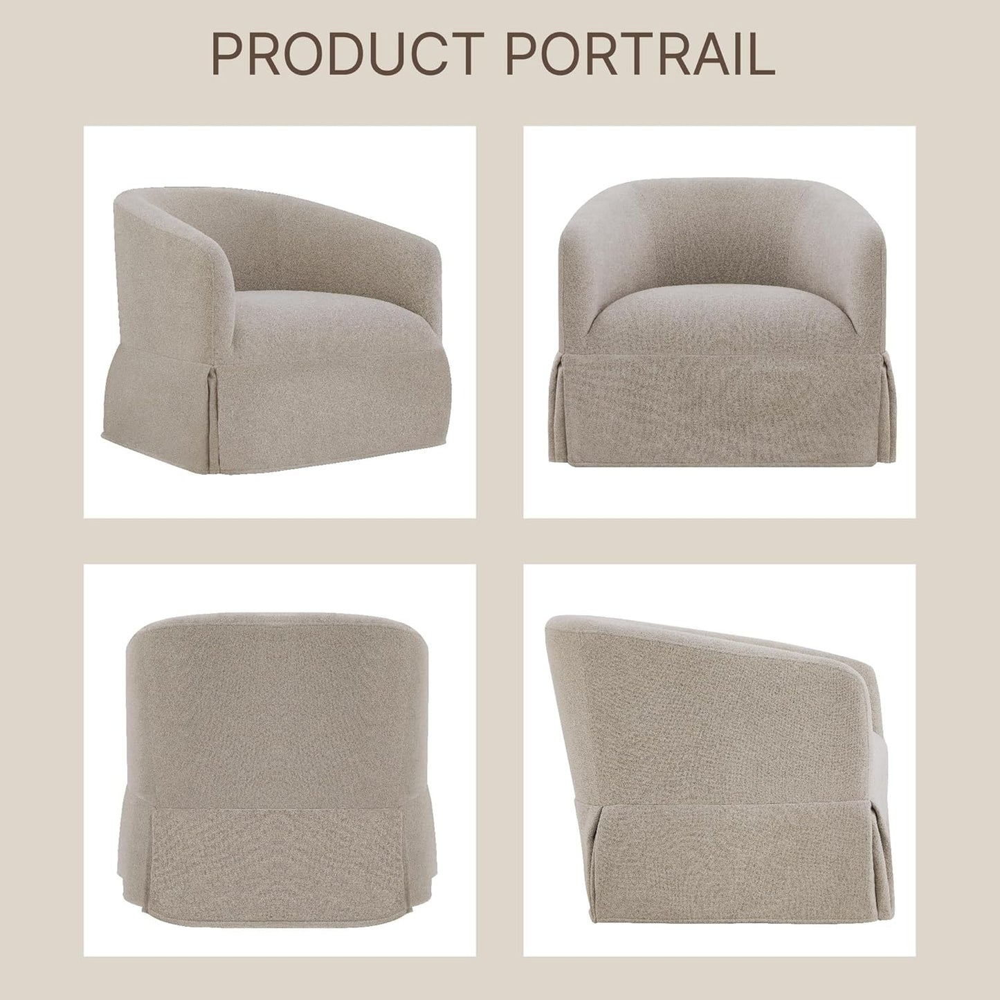 Swivel Accent Chair, 360 Degree Performance Fabric Armchair Modern Barrel Chairs Armchair for Living Room Bedroom Home and Office,Taupe