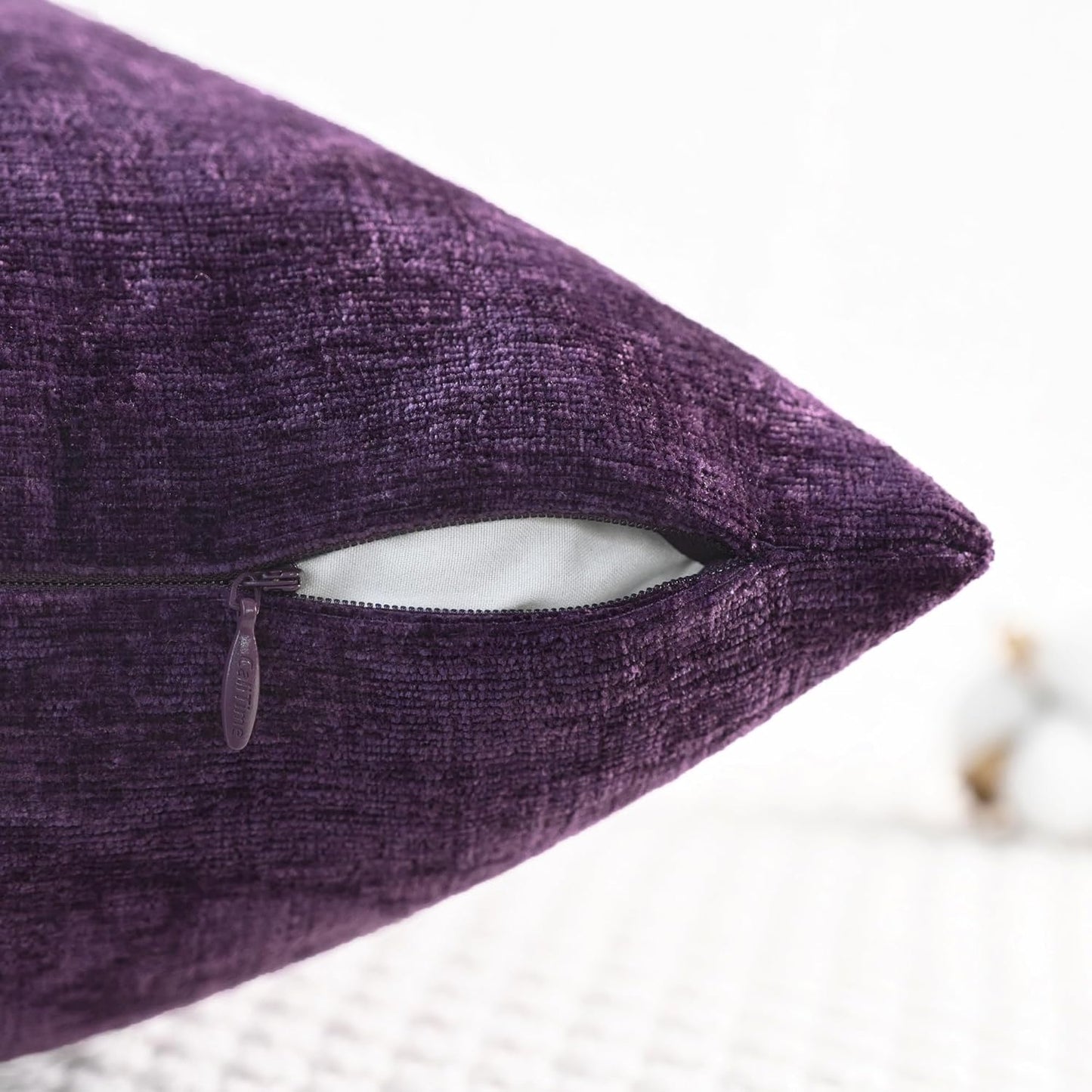 CaliTime Throw Pillow Covers Decorative 16 X 16 Inches Pack of 2 Cozy Chenille Cushion Cases for Couch Sofa Bed Living Room Home Plum Purple