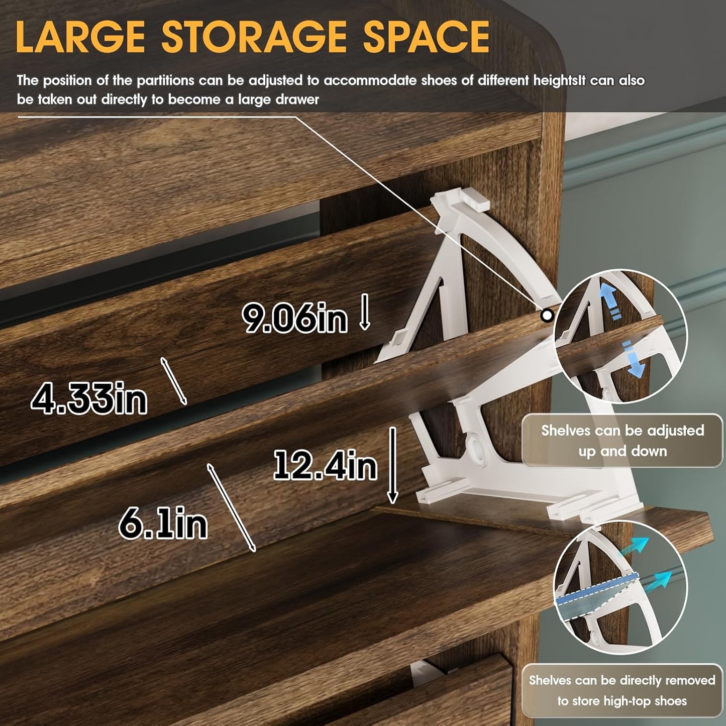 Maupvit Shoe Storage Cabinet with 3 Flip Drawers, Freestanding Organizer with Metal Legs for Entryway, Narrow Shoe Rack Cabinet, Rustic Brown