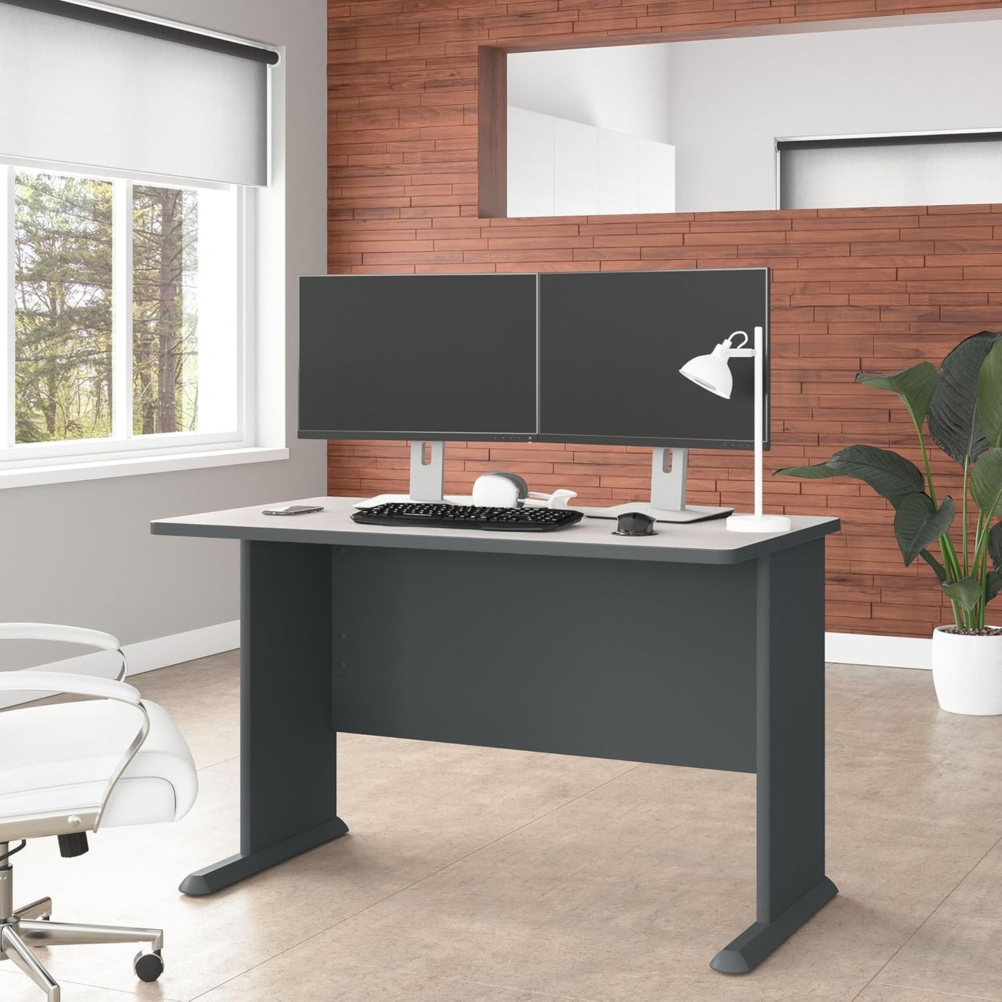 Bush Business Furniture Series A 48W Computer Desk in White Spectrum and Slate, Small Office Table for Home or Professional Workspace