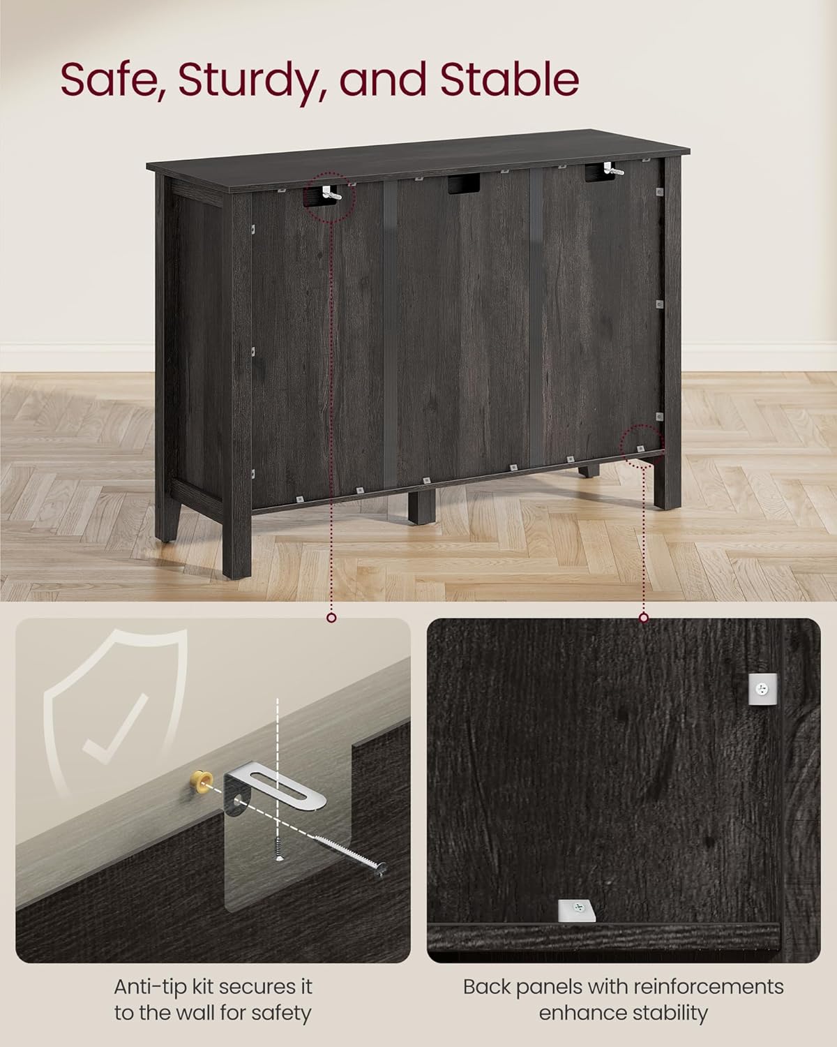 VASAGLE LIRY Collection - Buffet Cabinet, Coffee Bar Cabinet with 3 Drawers, Adjustable Shelves, Sideboard Storage with Cable Holes, Drawer Dividers, Antique Charcoal UBBK371B02V1