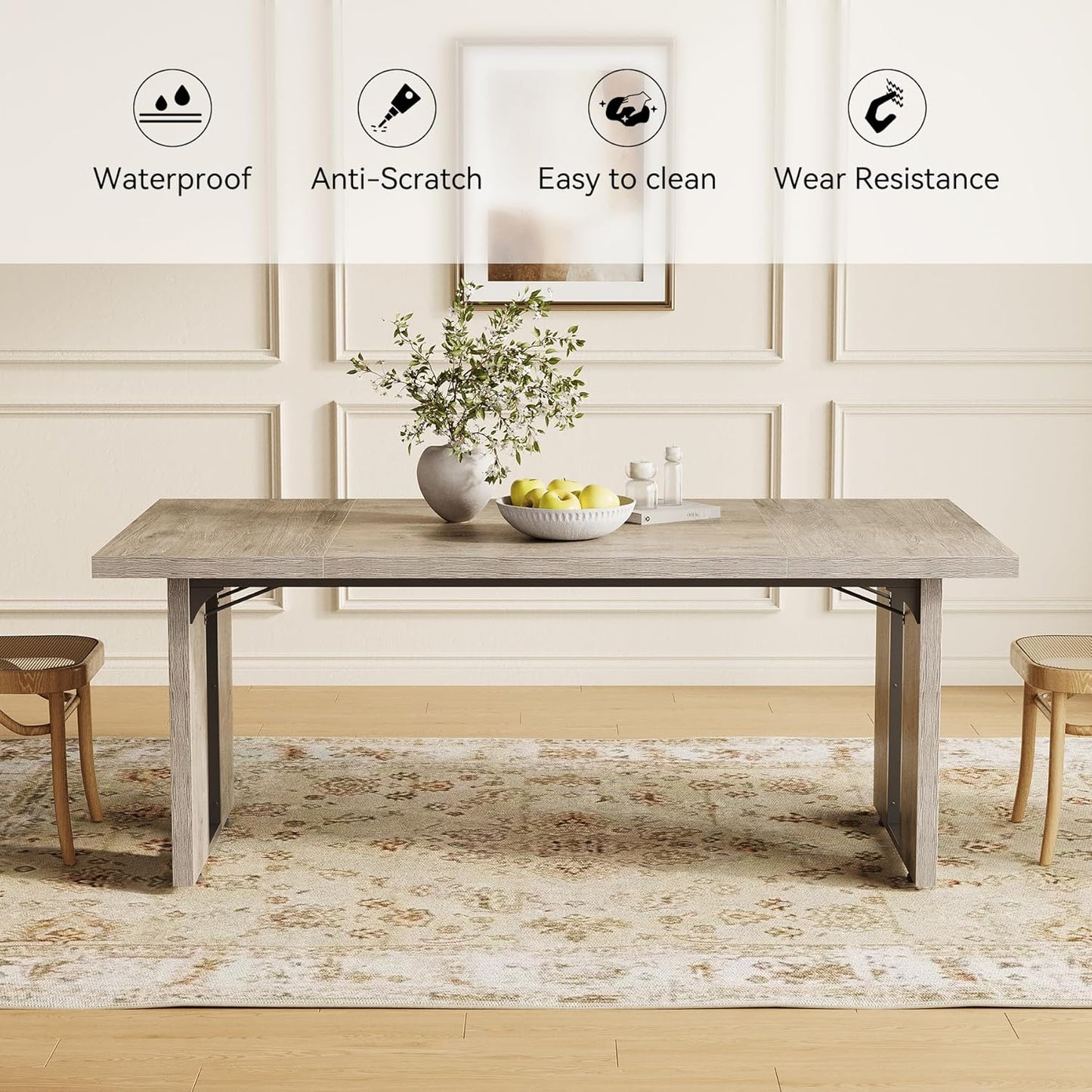 LITTLE TREE 71-Inch Dining Table, Rectangular Wooden Kitchen Table for 4-6 People, Modern Home Furniture with Heavy Duty Legs, Large Dinner Furniture Last Forever, Grey