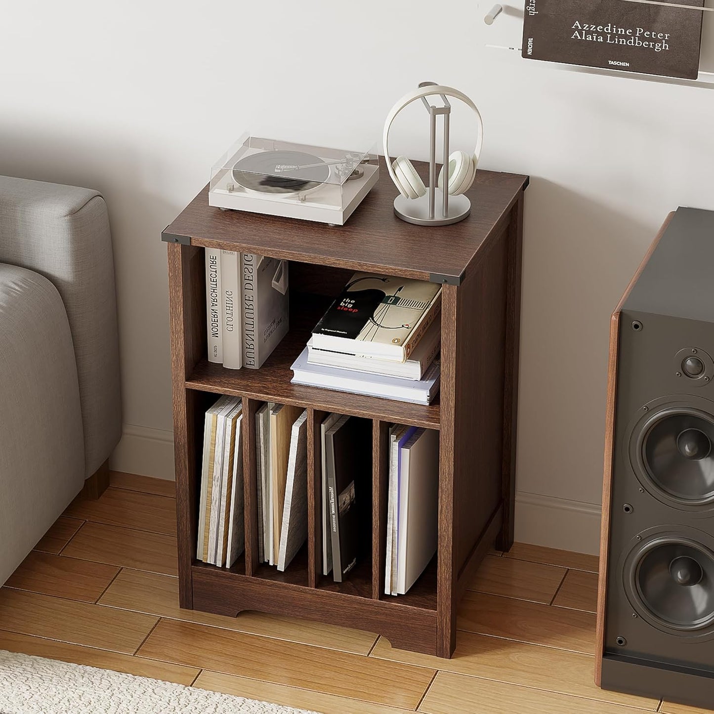 ChooChoo Record Player Stand, Vinyl Record Storage Cabinet, Turntable Stand Holds up to 160 Albums, Record Player Table Display Shelf for Living Room, Bedroom, Office, Walnut