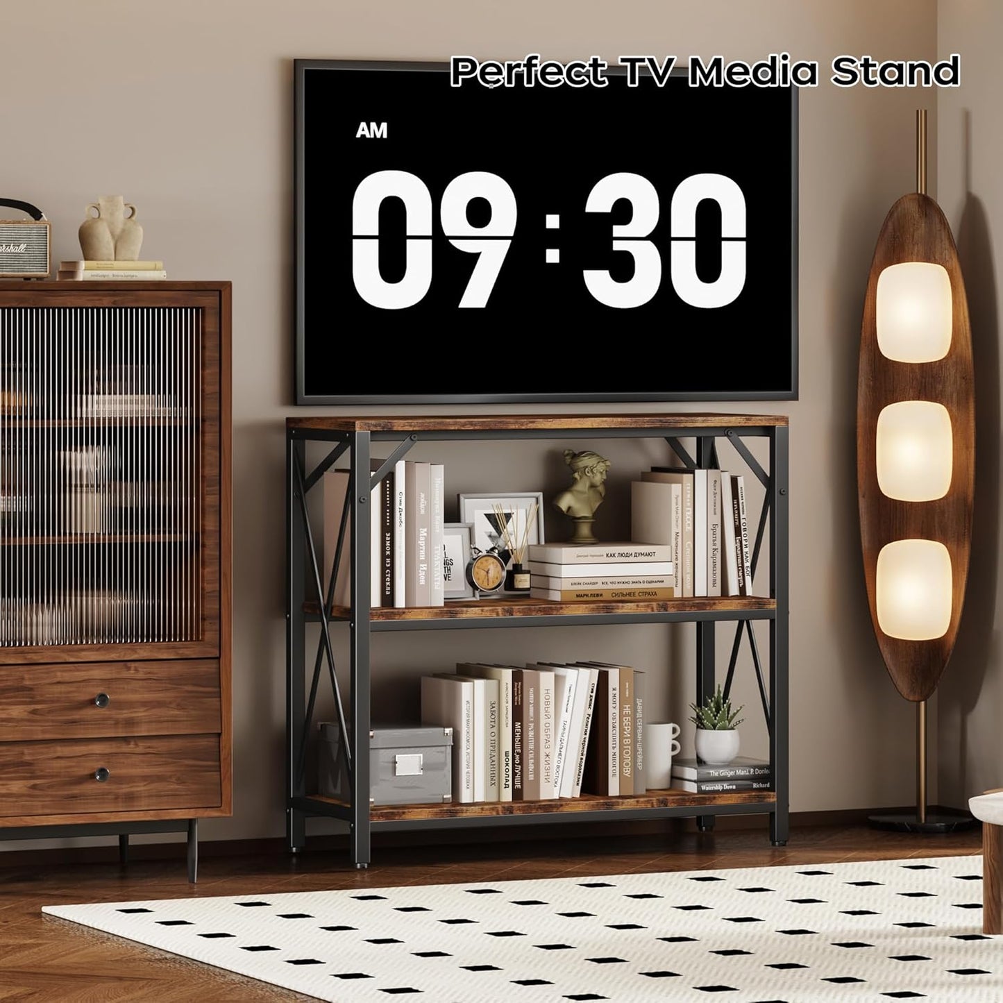 Homeiju Console Table 31.5" Width, 3-Tier Entryway Table with Storage, Industrial Sofa Table with Open Shelves, Foyer Tables for Entryway, Hallway, Kitchen, Living Room and Bedroom, Rustic Brown