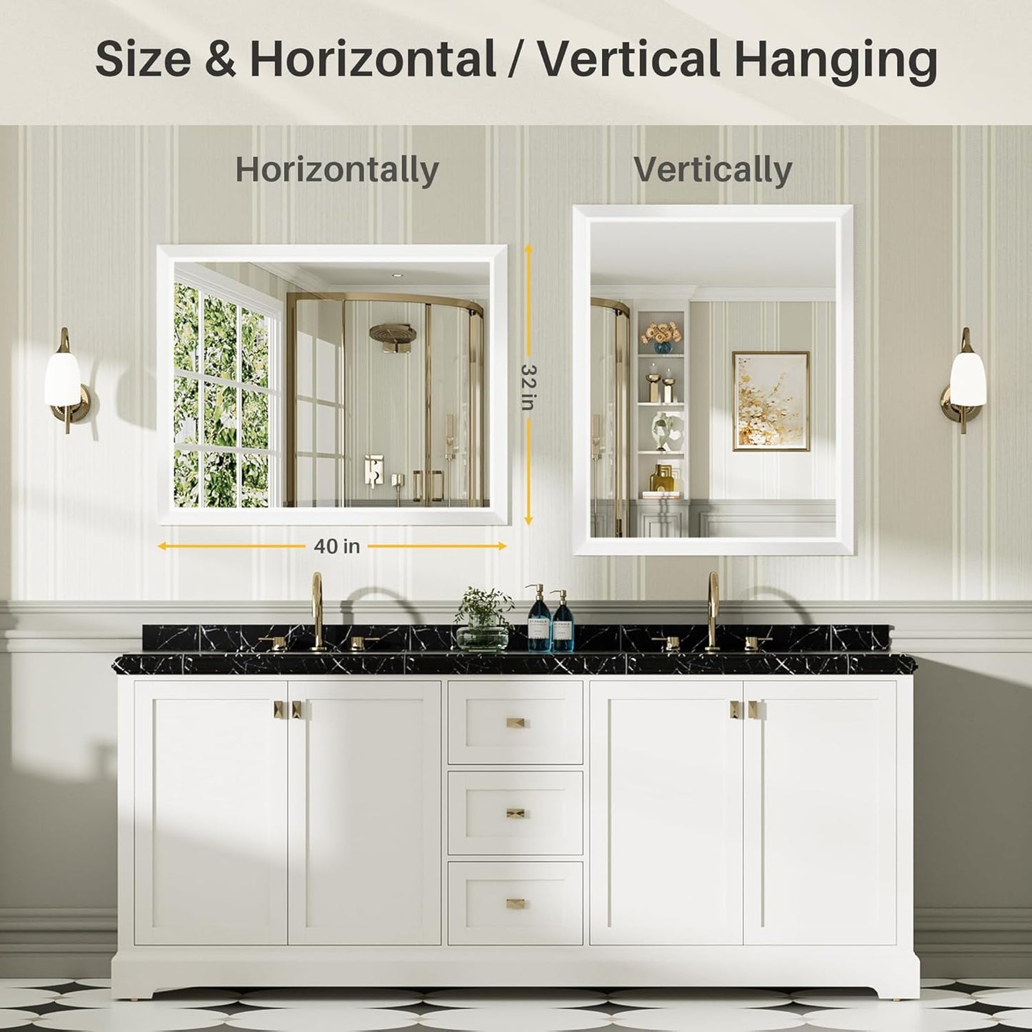 40x32 Inch White Bathroom Mirror for Wall, Thick Metal Framed Rectangle Mirrors for Over Sink, Bedroom, Living Room, Entryway, Anti-Rust, HD Tempered Glass