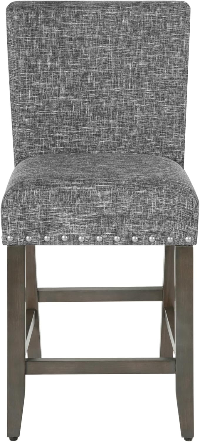 Homepop Home Decor | Nailhead Trim Counter Height Bar Stools | 24 Inch Bar Stools | Decorative Home Furniture (Slate Gray)