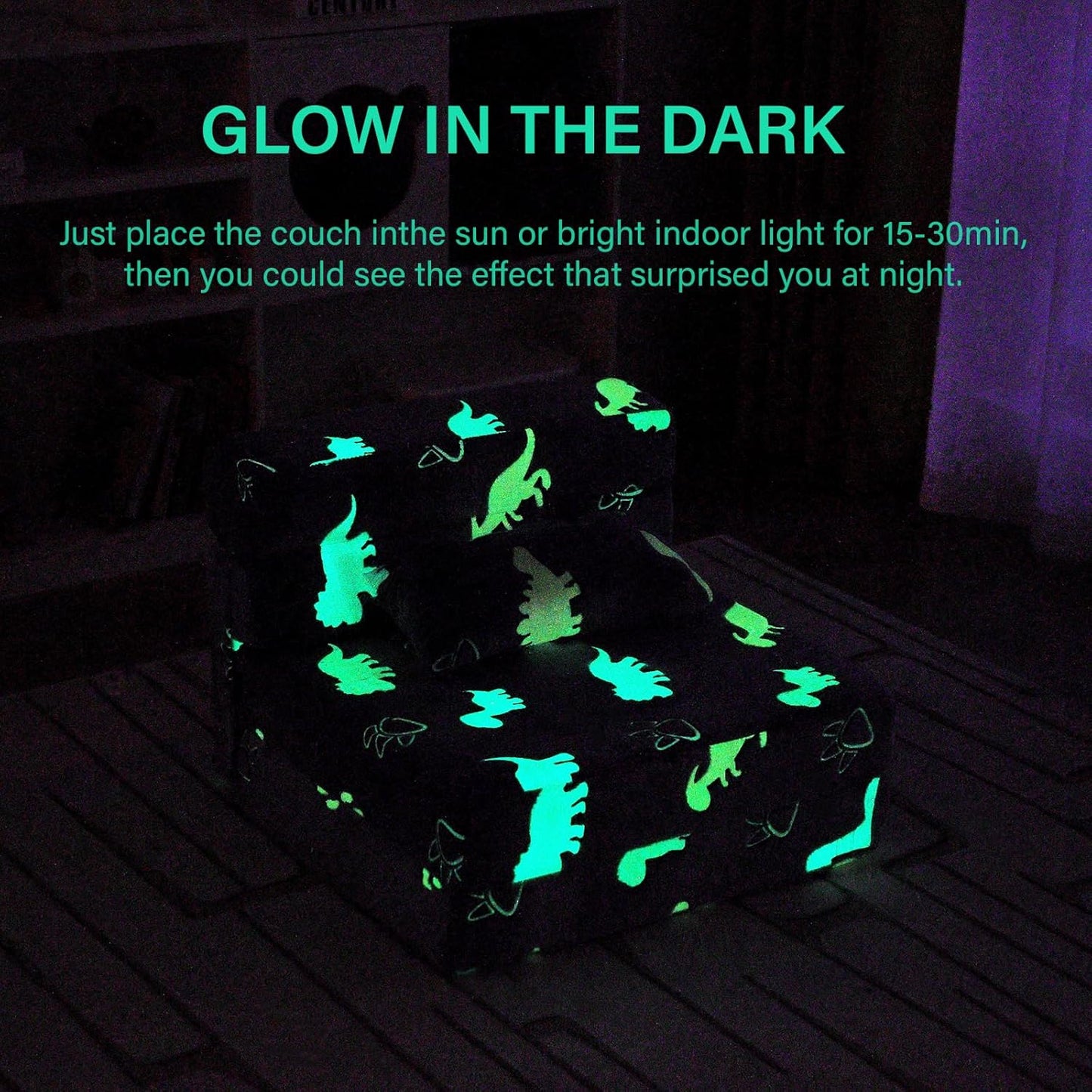 Folding Sofa Bed Floor Mattress for Kids With Pillow - Toddler Glow Washable Nap Mat for Sleeping, Child Fold Up Futon Chair Bed With Storage Bag for Girls Boys