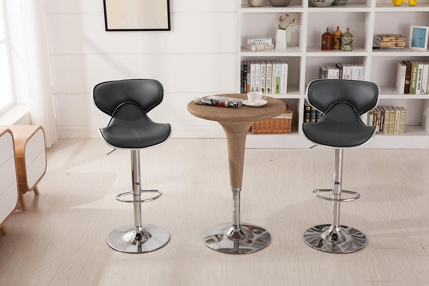 Roundhill Furniture Masaccio Cushioned Leatherette Upholstery Airlift Swivel Barstool, Set of 2, Grey