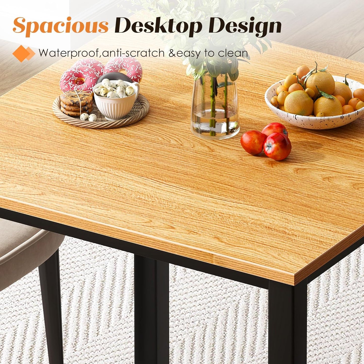 Need Small Square Dining Table- 31-1/2'' Sturdy and Heavy Duty Writing Desk for Small Spaces and Writing Table Desk, Teak Color Desktop & Black Frame AC3BB(8080) Breakroom Table