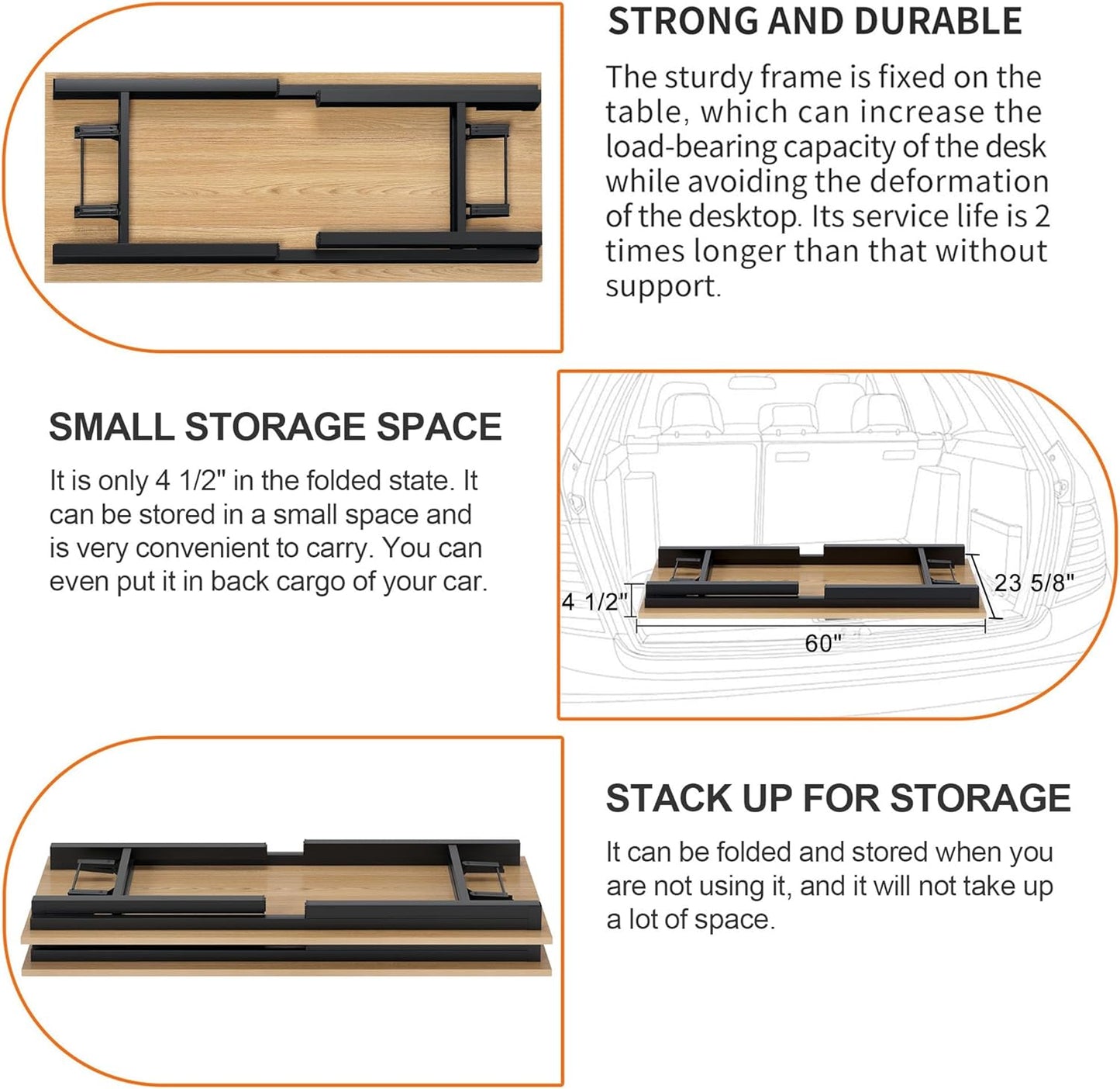 DlandHome Computer Desk, 59.8Inch Office Desk Computer Table, Study Writing Study Desk for Home Office, Teak and Black
