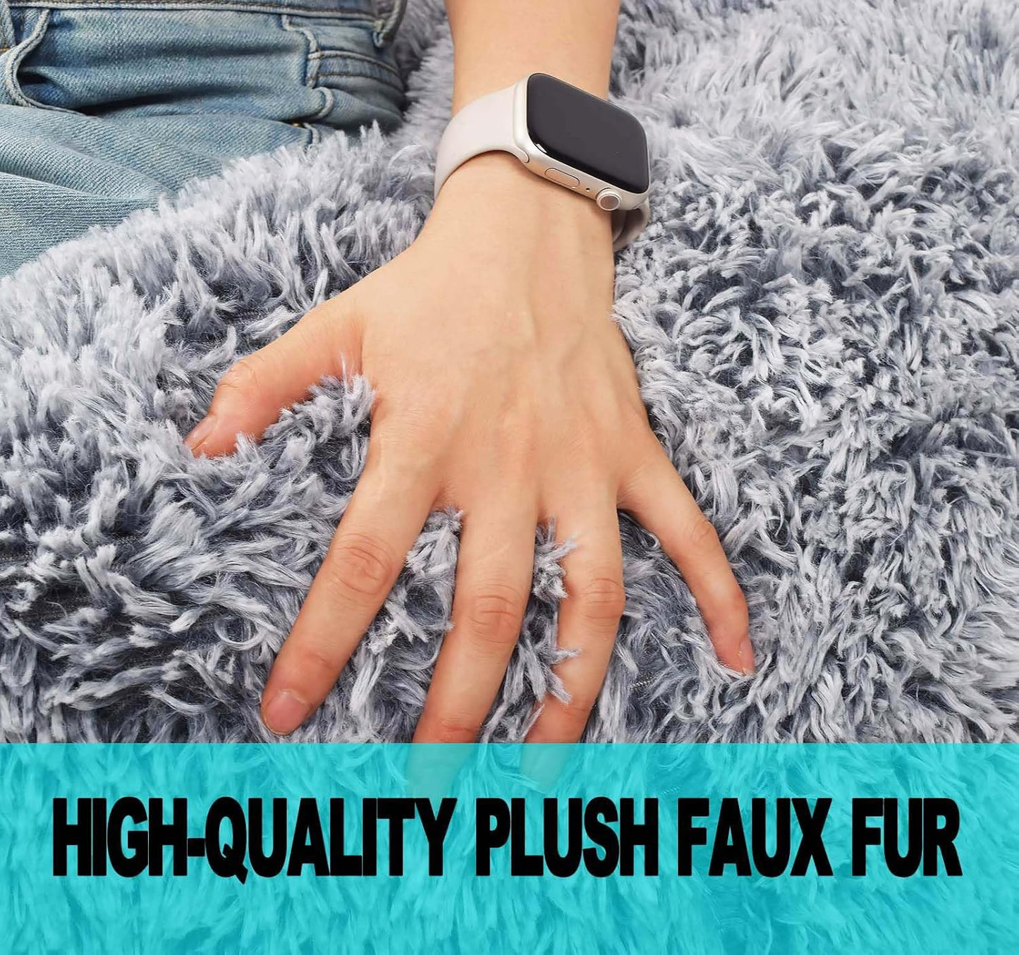 Fluffy Bean Bag Chair for Kids, 2.5FT Round Memory Foam Filled Bean Bag for Teens & Kids, Ultra Soft Faux Fur Fabric Bean Bag Chairs for Playroom, Living Room, Bedroom, Gray