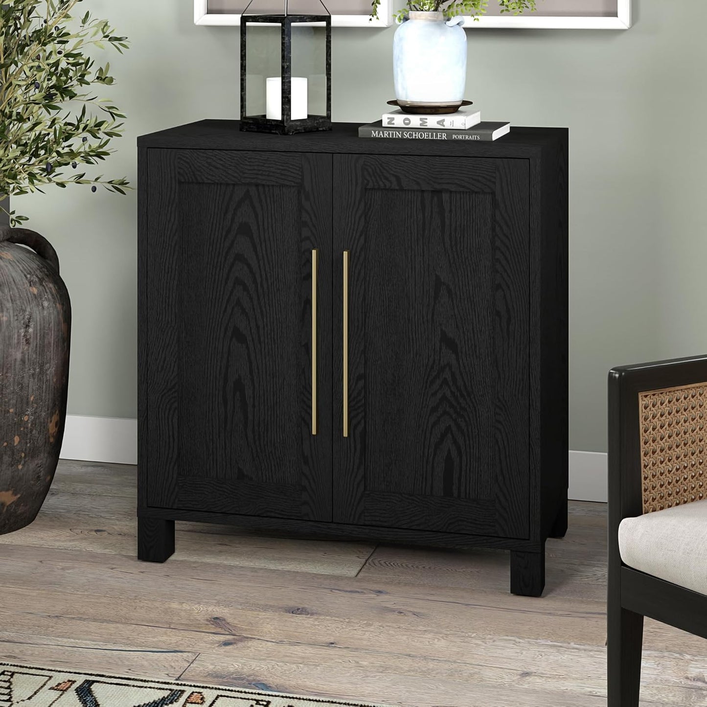 Henn&Hart 28" Wide Rectangular Accent Cabinet in Natural Black, for Home, Living Room, Bedroom, Entertainment Room, Office.