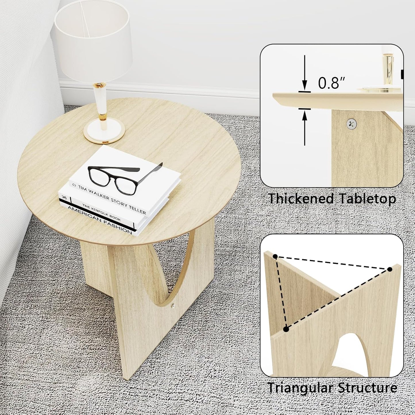Round and Nature Side Table,Small Coffee Table with Sleek Geometric Design, Easy Assembly Accent Table for Living Room