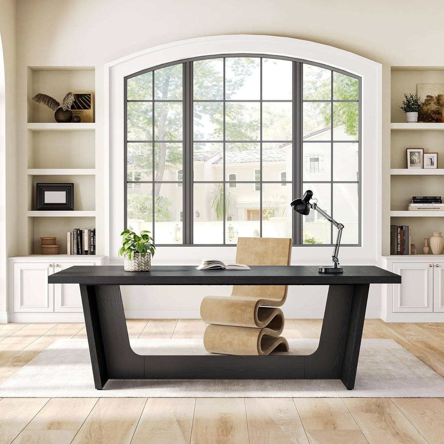 1Easylife 70.87 Inches Long Executive Desk, Black Wooden Computer Desk, Industrial Simple Study Writing Table, Large Workstation Business Furniture for Home Office