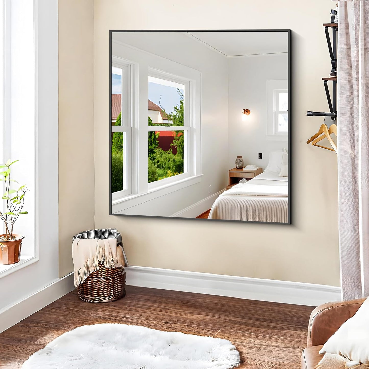 KOCUUY Black Square Mirror, 42"x42" Bathroom Mirrors for Over Sink, Large Black Wall Mounted Mirror, Metal Framed Mirror for Wall, Vanity Mirror for Bathroom Living Room Bedroom Dining Room