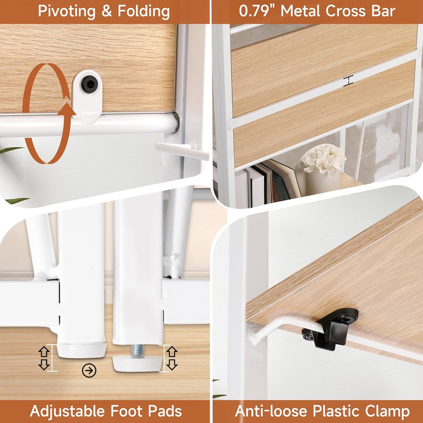 Rengue No-Assembly Folding Bookshelf Storage Shelves 5 Tiers Foldable Vintage Multifunctional Plant Flower Stand Storage Rack Shelves Bookcase for Home Office, White