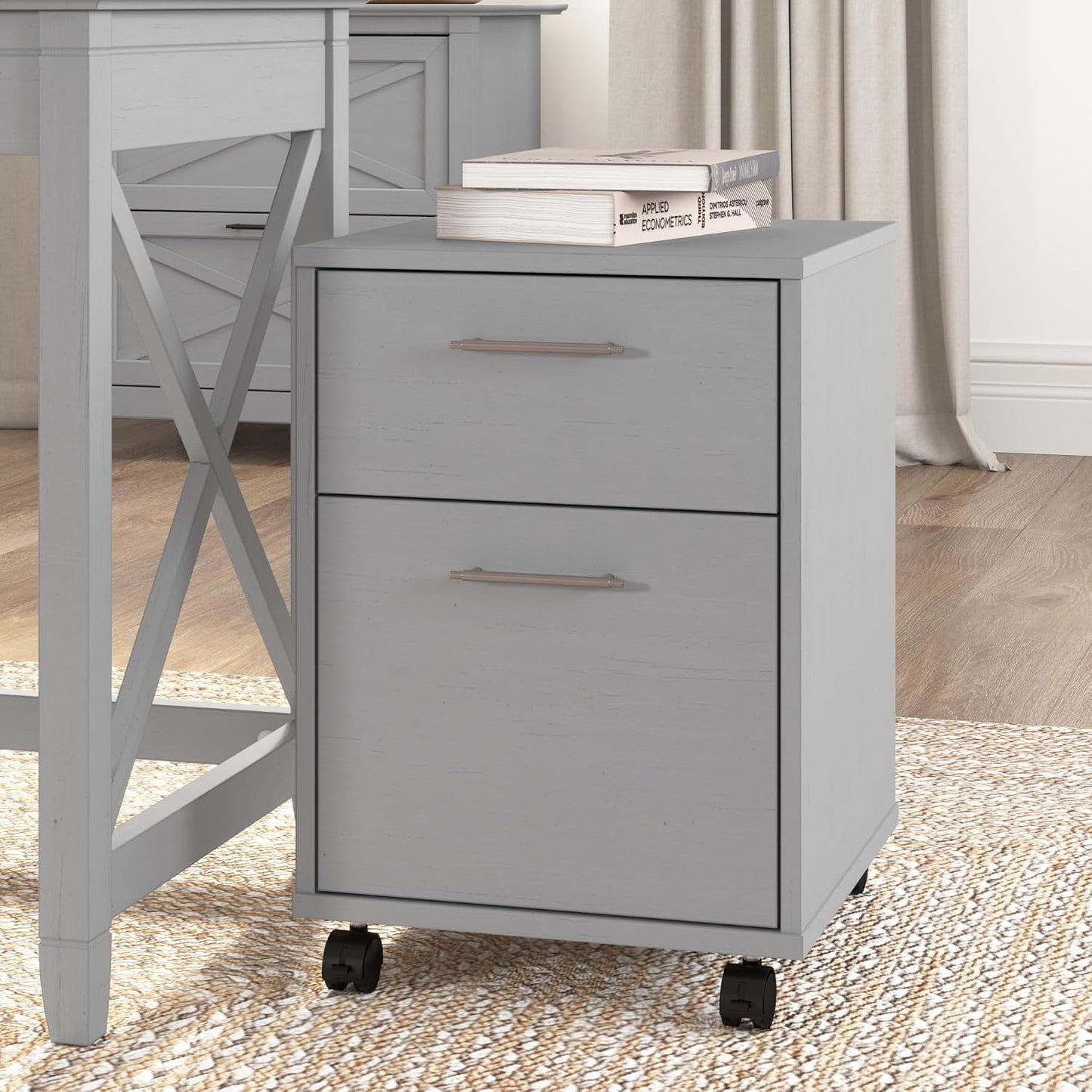 Bush Furniture Key West 2 Drawer Rolling File Cabinet in Cape Cod Gray Mobile Organization for Home Office Small Under Desk Storage on Wheels