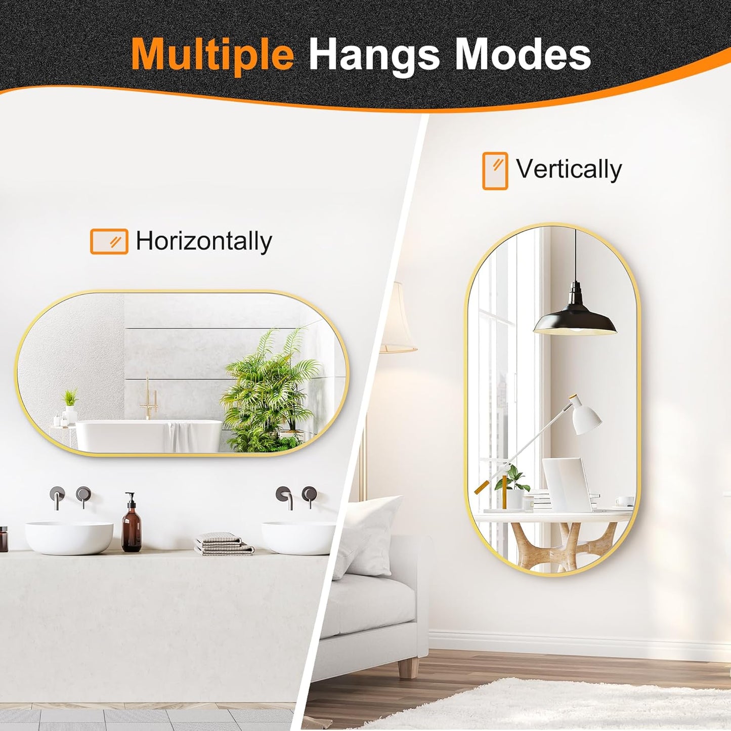 Delma Bathroom Wall Full Length Mirror for Wall, 48''x24'', Gold Oval for Bedroom Entryway Bathroom, Metal Framed Vanity(48''x24'',Gold)