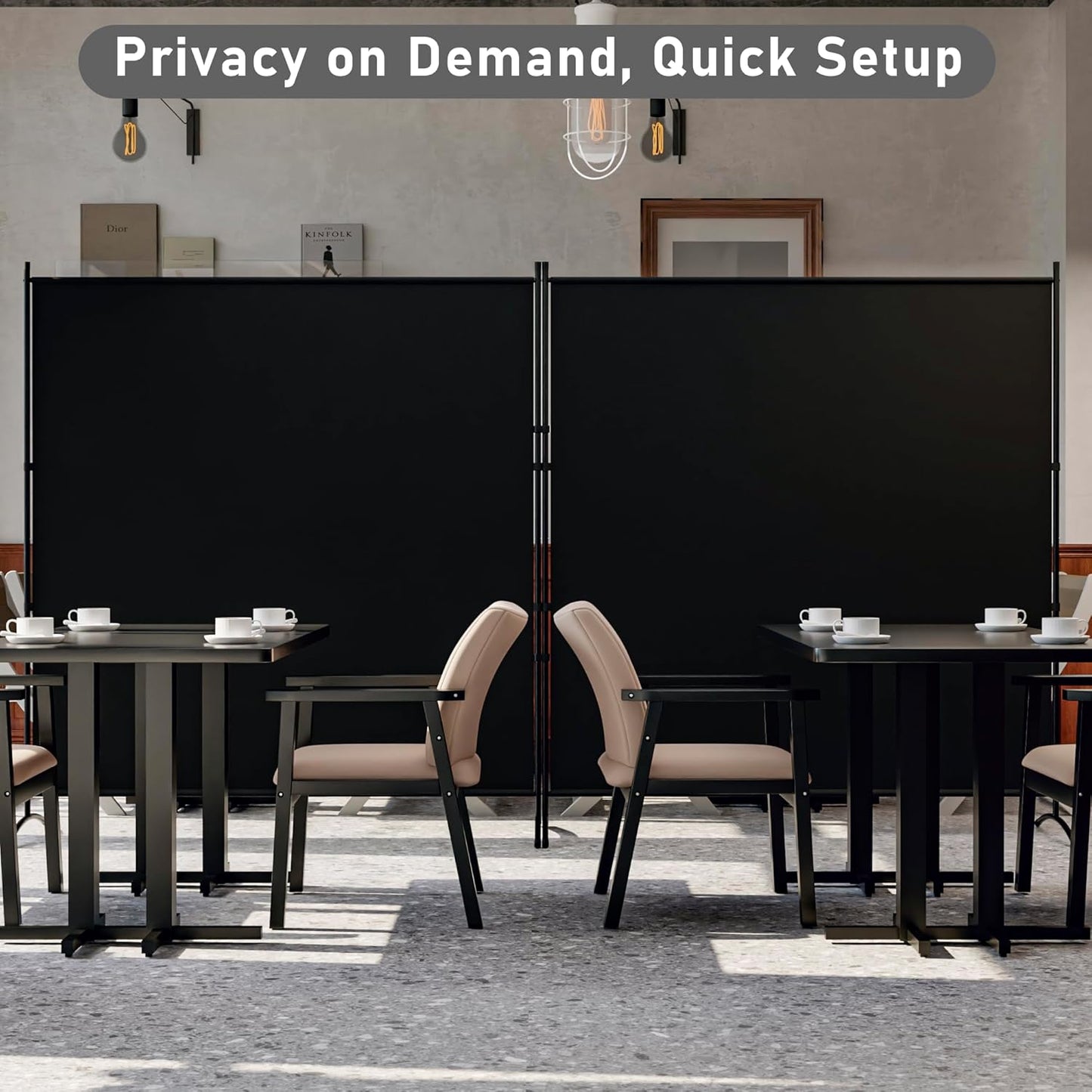 Room Divider 126''W x 71''H Large 2 Panel Privacy Screen for Room Partitions, Portable Room Divider Screen for Room Separtion, Freestanding Fabric Wall Divider for Office, School, Room Separator Black