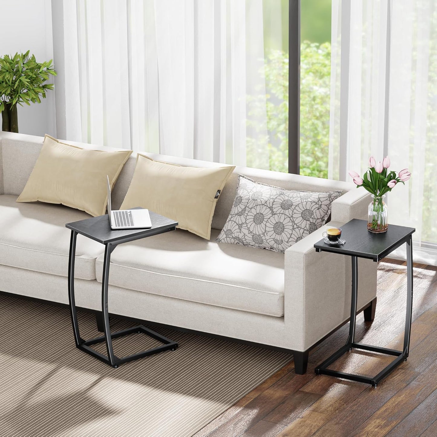 C-Shaped End-Table - Side Table for Couch,Curved Support Legs, Slide Under Couch Table for Sofa, TV Tray Table for Living Room Bedroom(Black)