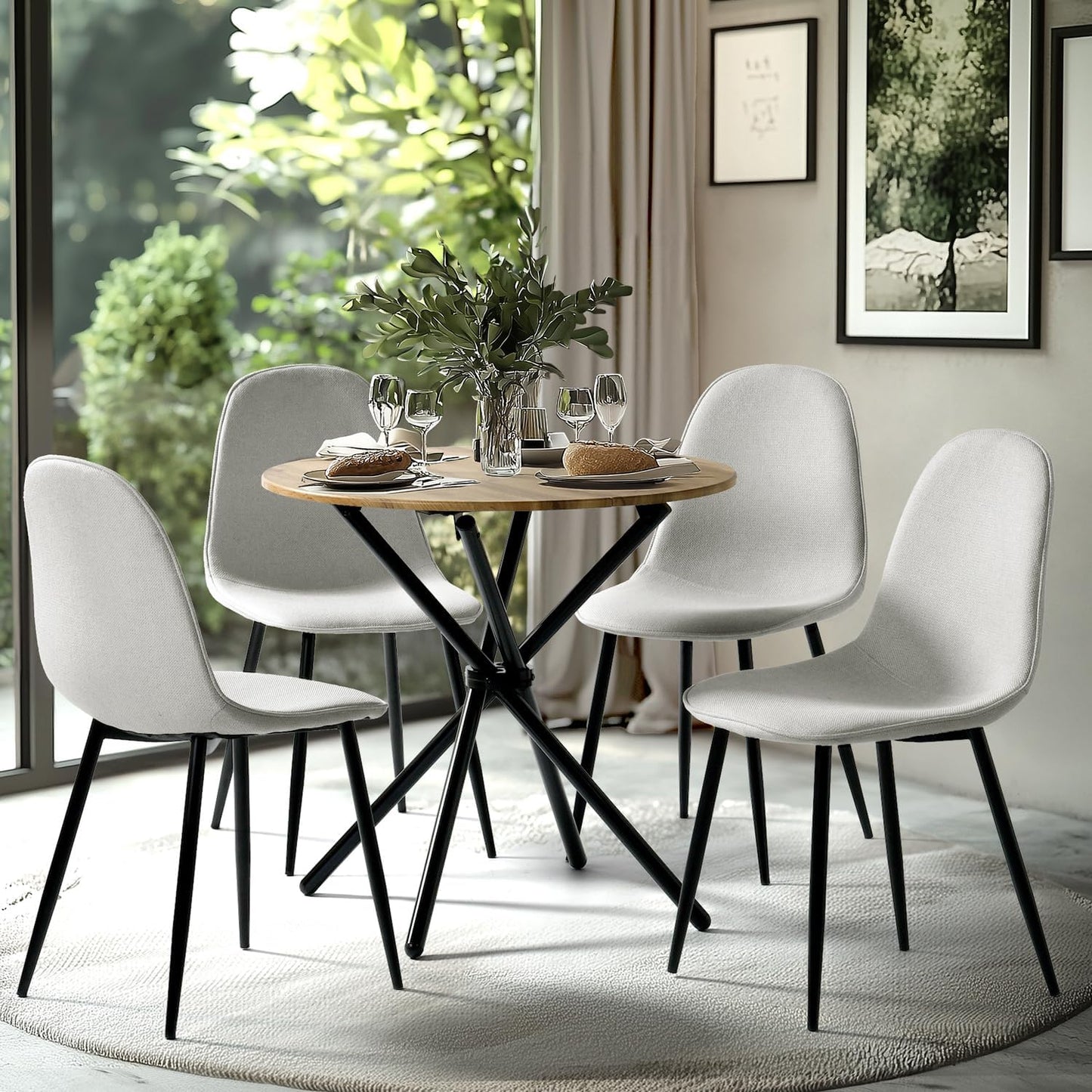 FurnitureR Dining Chairs Set of 4 Comfortable Upholstered, Fabric Mid-Back Armless Accent Side Chairs for Home, Kitchen, Living Room, Bedroom, Restaurant, and Café (Off White)