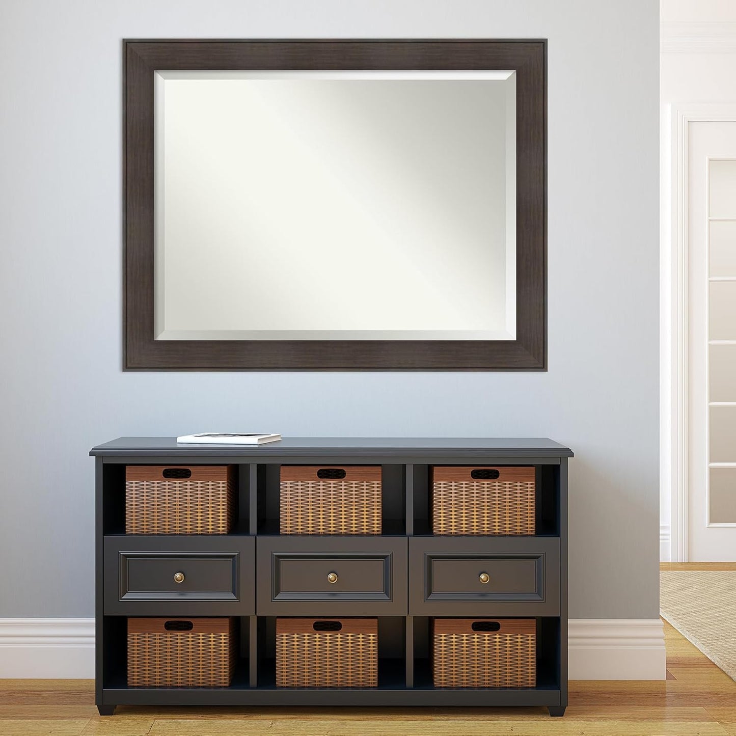 Amanti Art Brown Wall Mirror 36x46 William Rustic Woodgrain Rectangle Bathroom Mirror for Wall Decor Living Room, X-Large Classic Frame, Hangs Horizonally and Vertically, Bathroom Decor, Beveled Edge