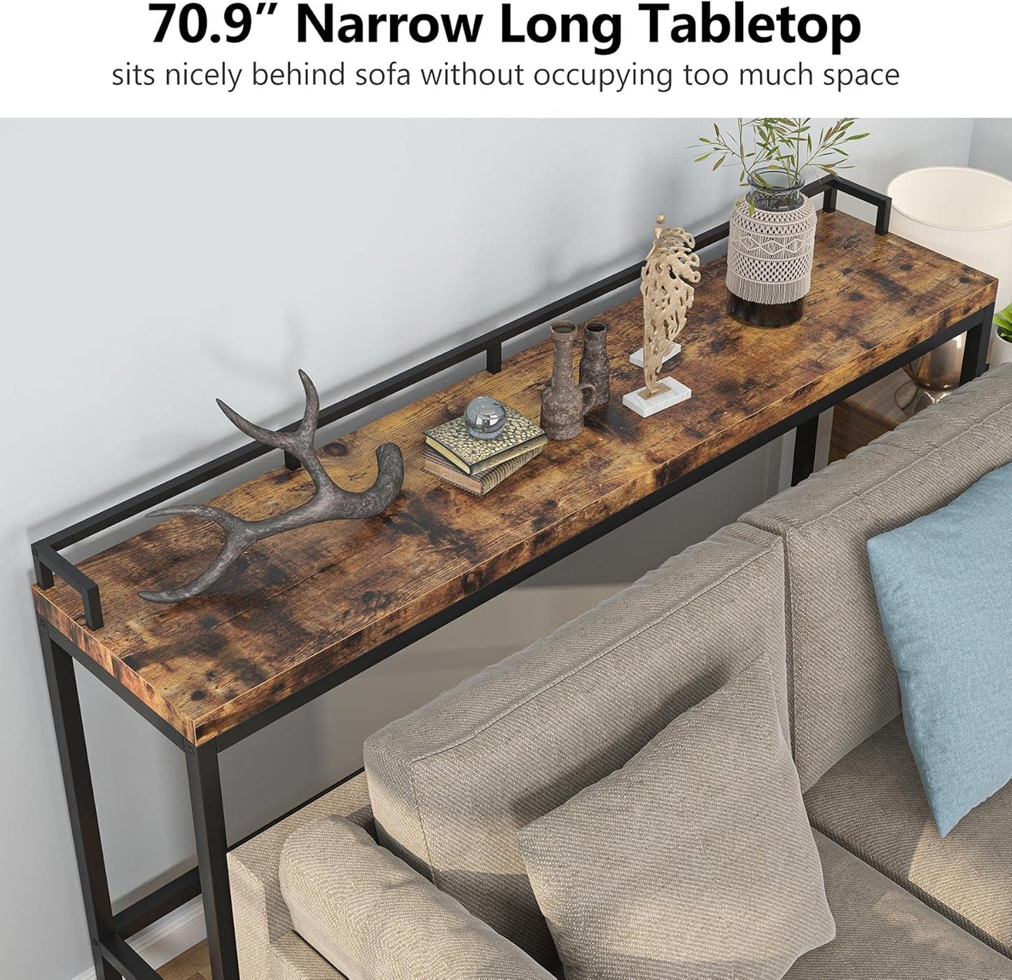 Tribesigns 70.9 inch Extra Long Sofa Table, Narrow Console Table Behind Couch, Rustic Industrial Entryway Table Skinny Hallway Table for Living Room